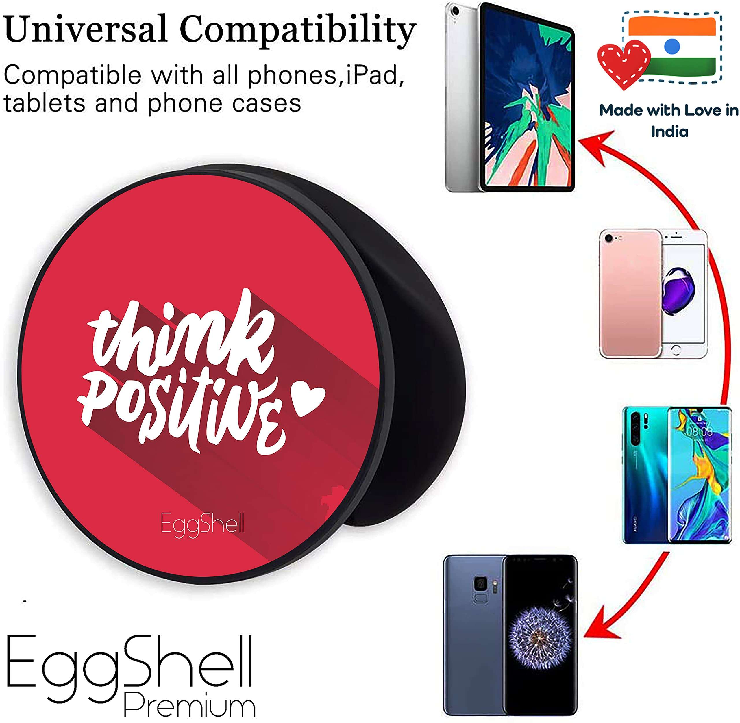 eggshell® Mobile Back Holder Premium Super Matt Finish Effect (Mobile Selfie Finger Grip) with Expanding Stand for All Smartphones & Tablets (Be Positive Red) 4