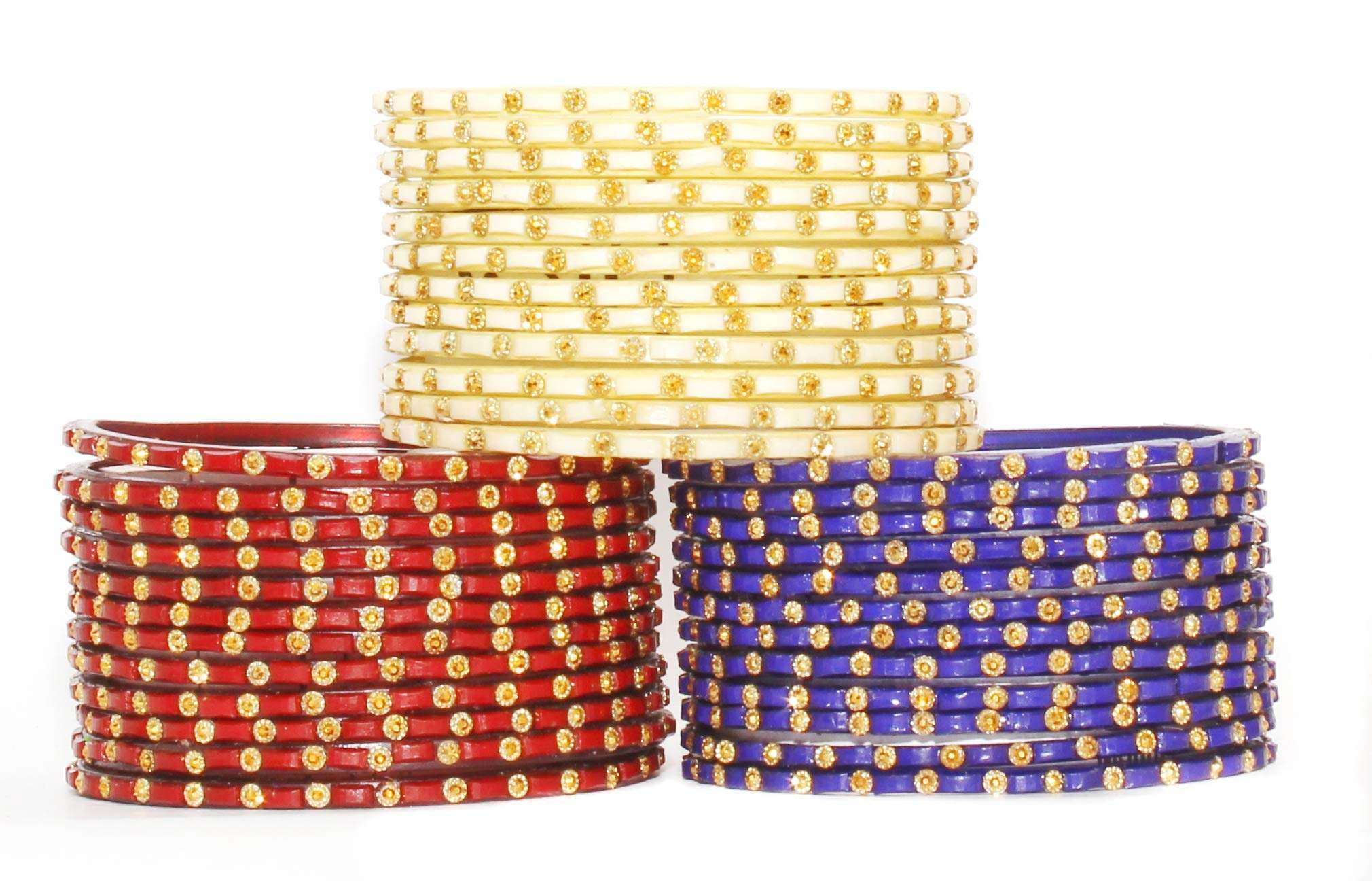 Fancy Glass Bangles pack of 36 bangles in 3 diff colours for women & colours (2.4, Blue Cream Mehroon) 1