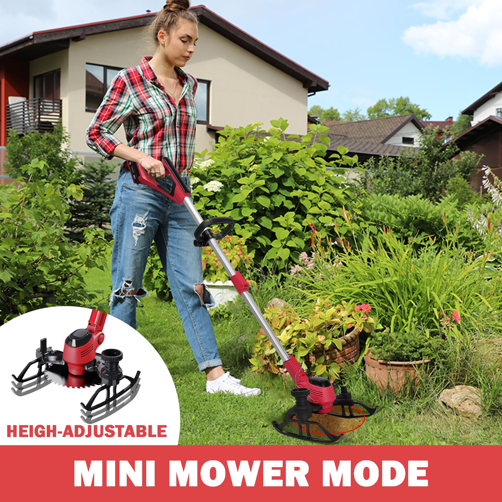Korunria Brushless Cordless Weed Wacker & Edger & Lawn Mower with 2.5Ah Battery, Running Time 50~75 Mins Charger Included (Two 2.5AH Batteries) 4