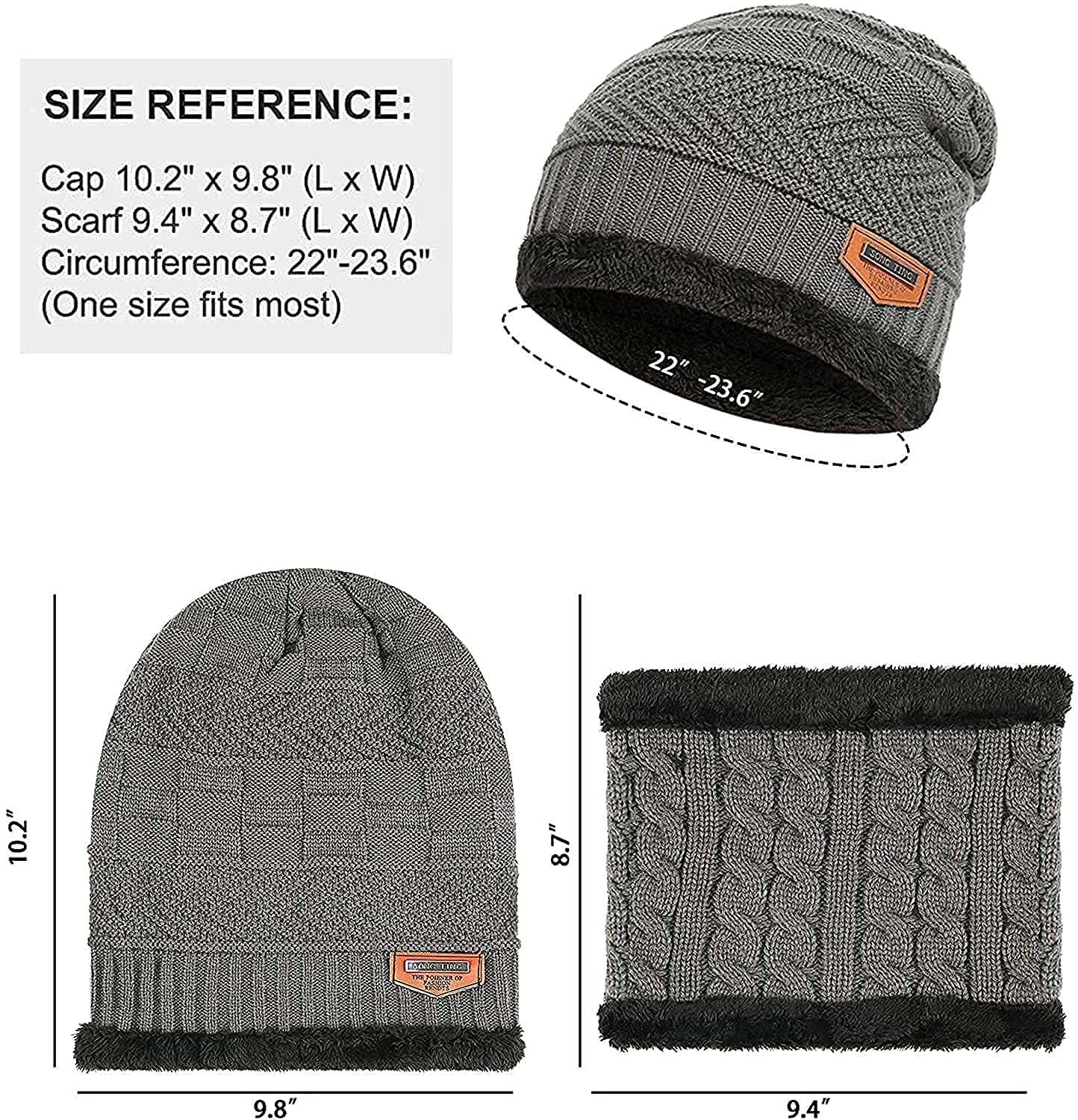 QUEERY Men's Woolen Cap with Neck Muffler/Neckwarmer Set of 2 Free Size -Grey 3