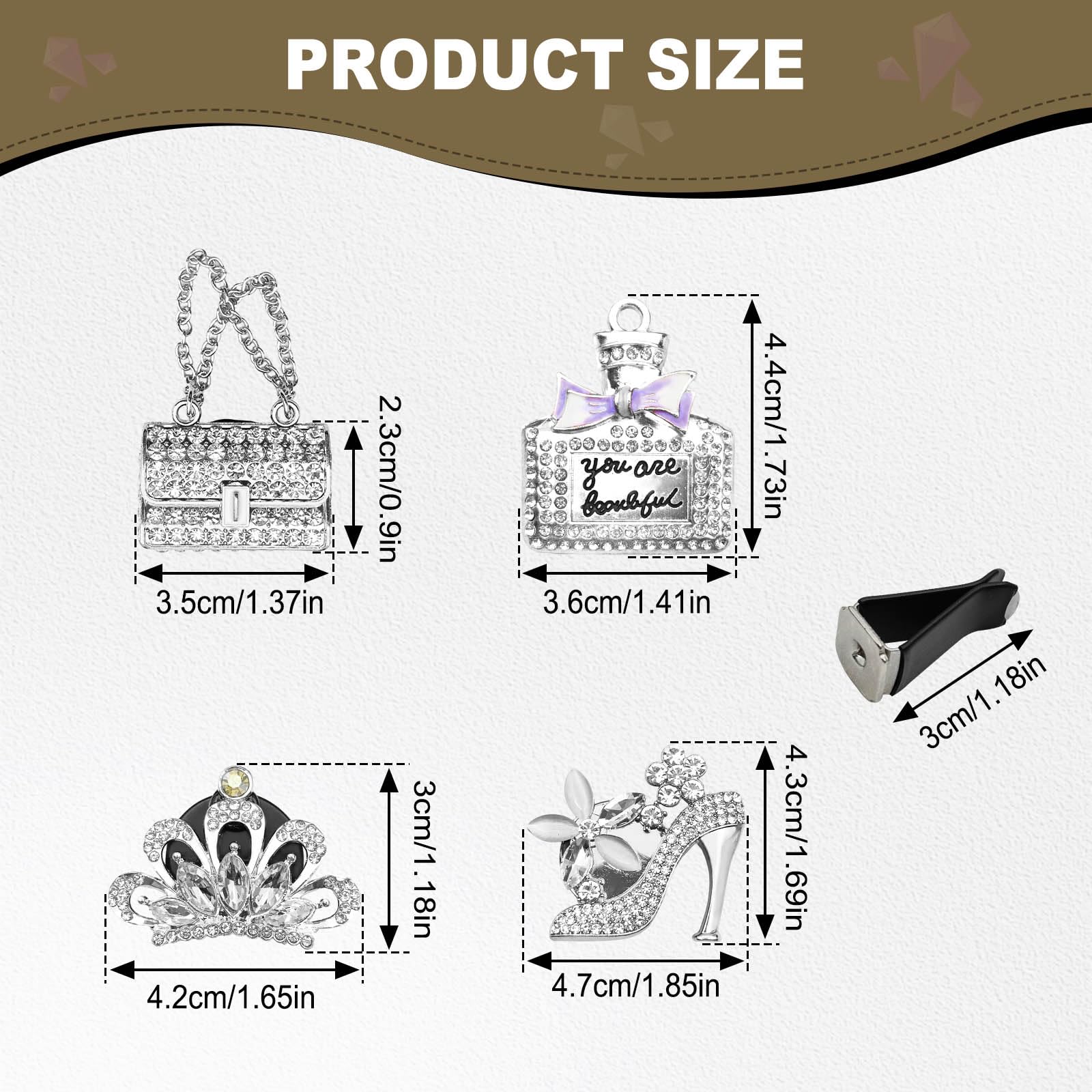 4PCS Bling Air Freshener Vent Clip, Crystal Rhinestone Heels Bag Crown Perfume Bottle Dashboard Air Vent Trim Clips, Cars Accessories Interior Decor (Sliver) 3