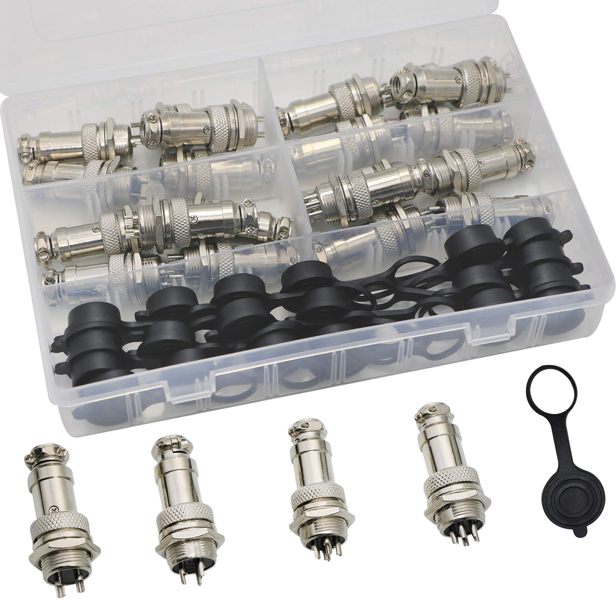 Aviation Connector, GX16 2 Pin/ 3 Pin/ 4 Pin/ 5 Pin 16mm Thread Male Female Panel Metal Aviation Wire Connector Plug Assortment Kit with Aviation Plugs Cap-60 Pcs 5