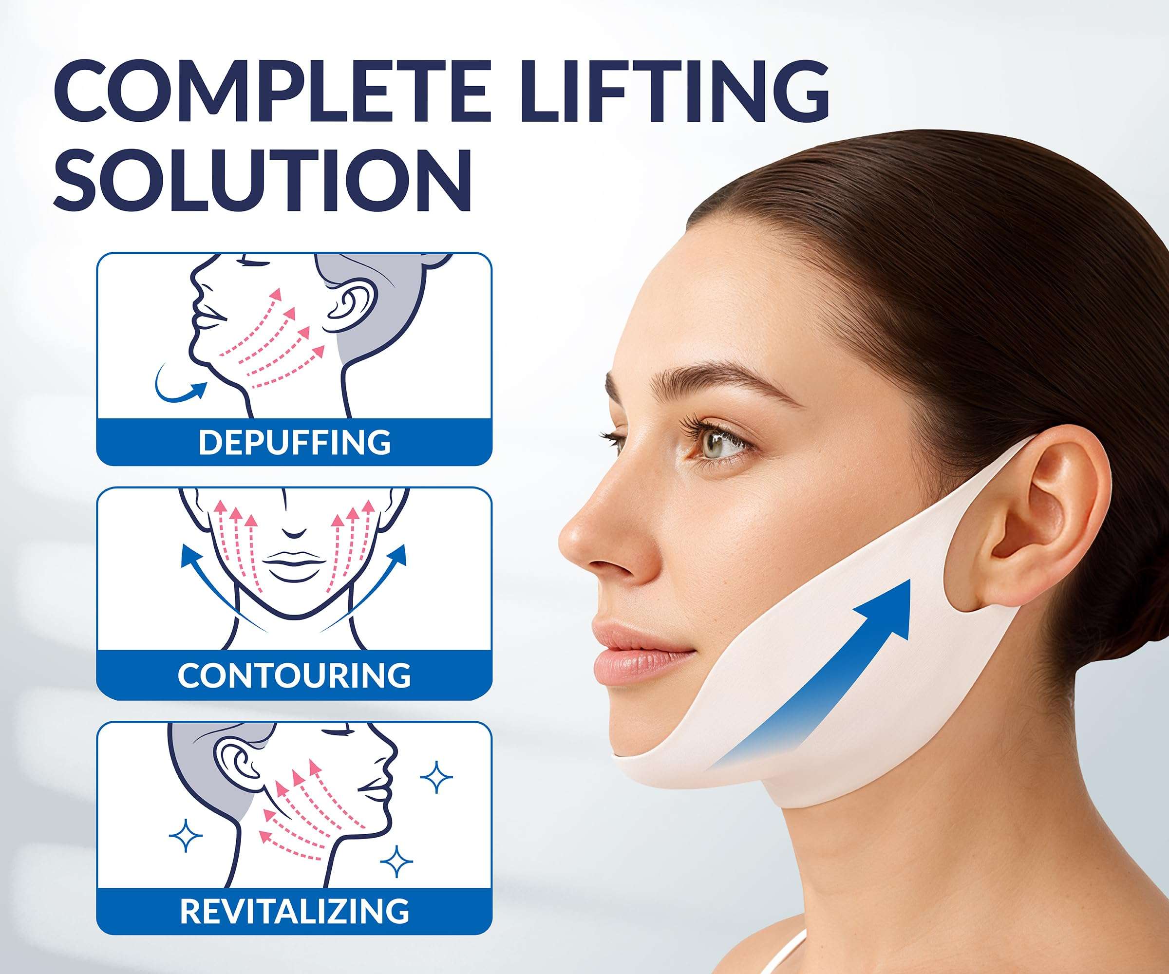 Stylia V Line Lifting Collagen Mask - Lift, Firm & Contour Jawline - Tightening Double Chin Strap with Hyaluronic Acid & Aloe - Neck Lift & Face Tightening Mask - Jawline Shaper Face Lift Tape (5PC) 4