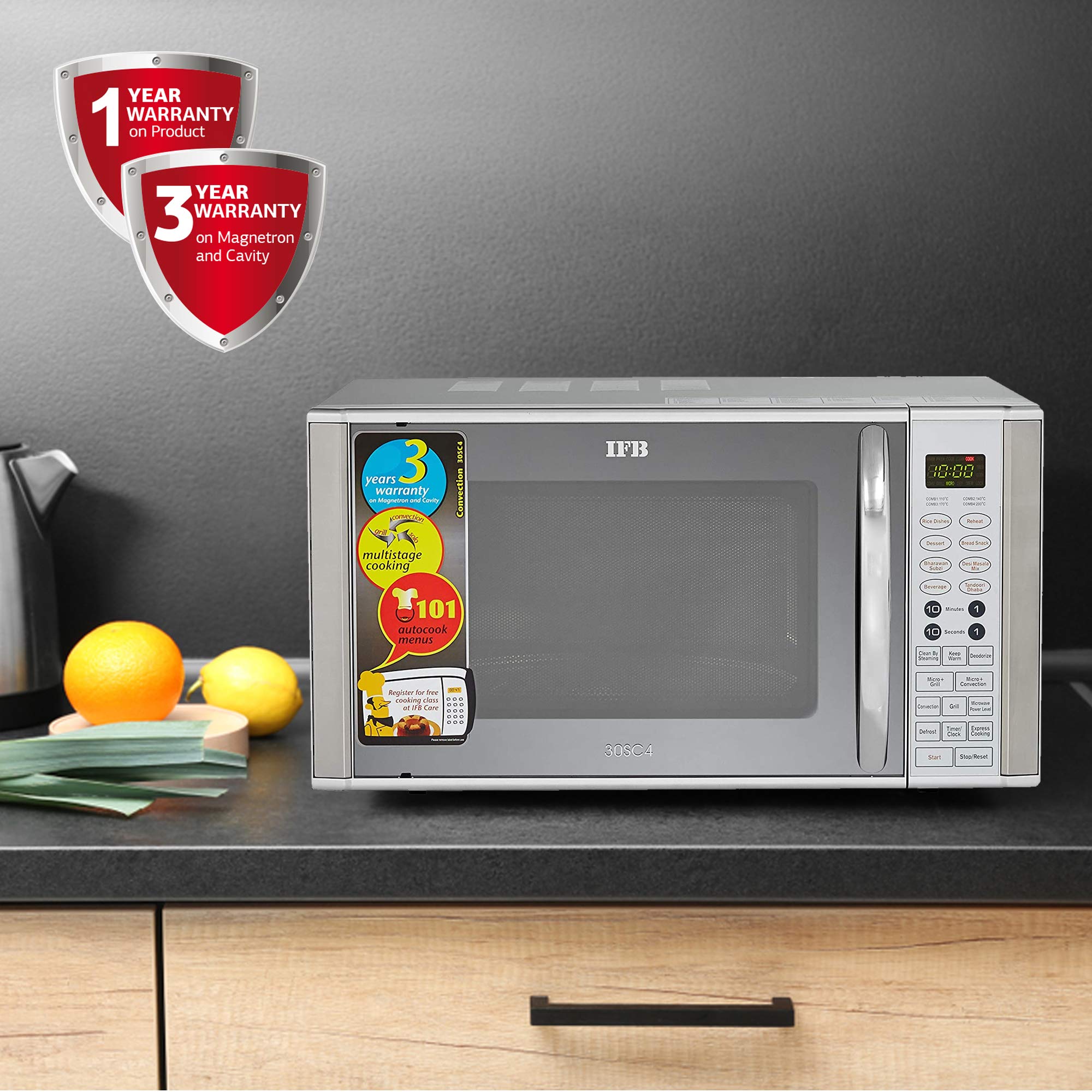 IFB 30 L Convection Microwave Oven (30SC4, Metallic Silver), STANDARD 6