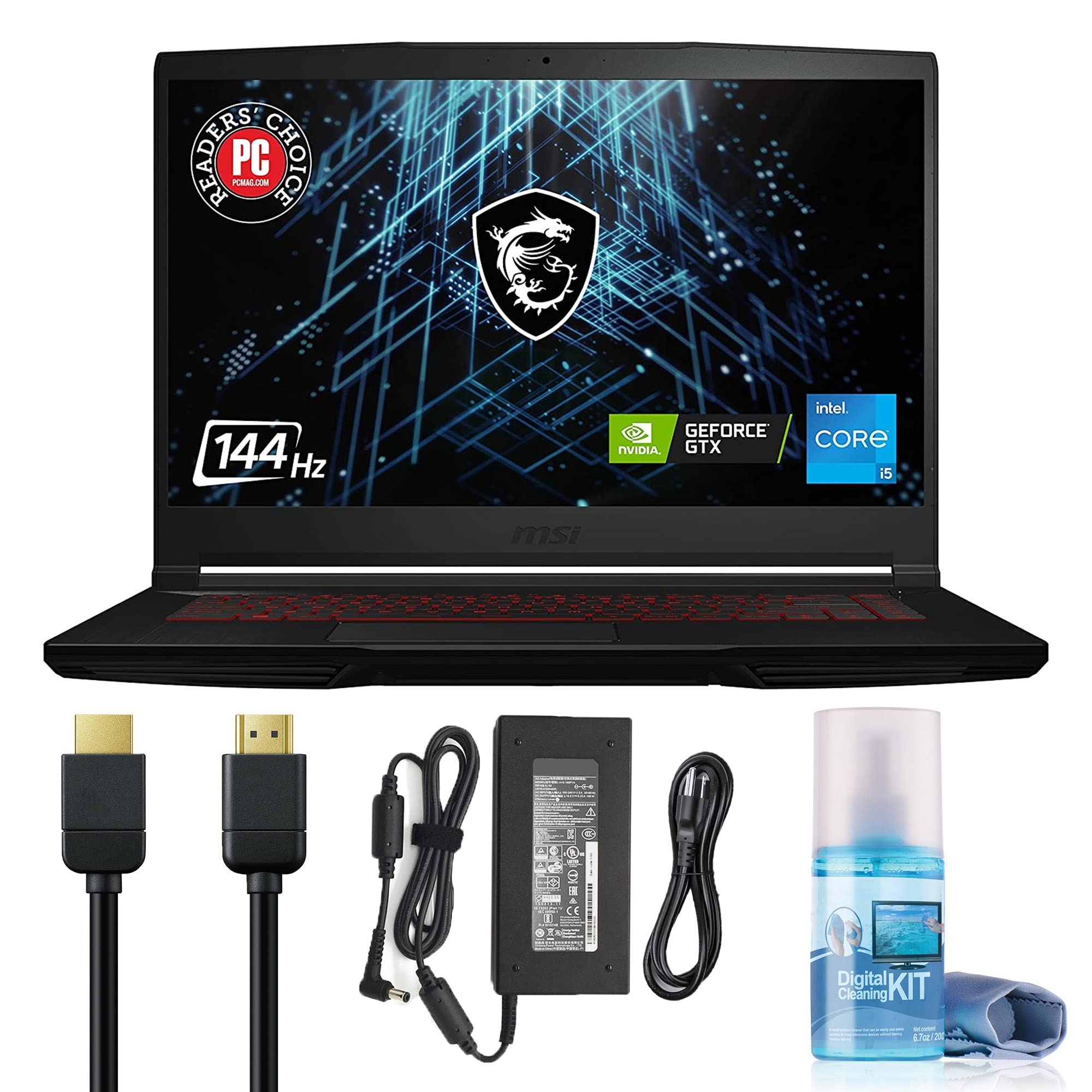 MSI GV15 15.6-inch Gaming Laptop: 144Hz Intel Core i5-11400H GTX 1650 8GB RAM 256GB SSD (11SC-633) with HDMI Cable & Laptop Scren Cleaner