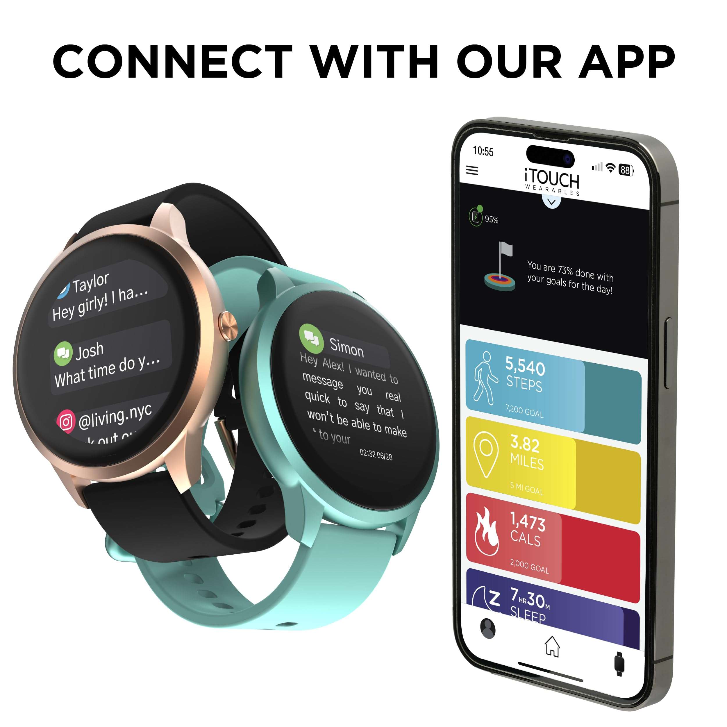 iTouch Sport 4 Smartwatch - Fitness Tracker, Heart Rate Monitor, Customizable Watch Face - Activity and Calorie Tracker - 100+ Sports Modes - Bluetooth Connectivity 5
