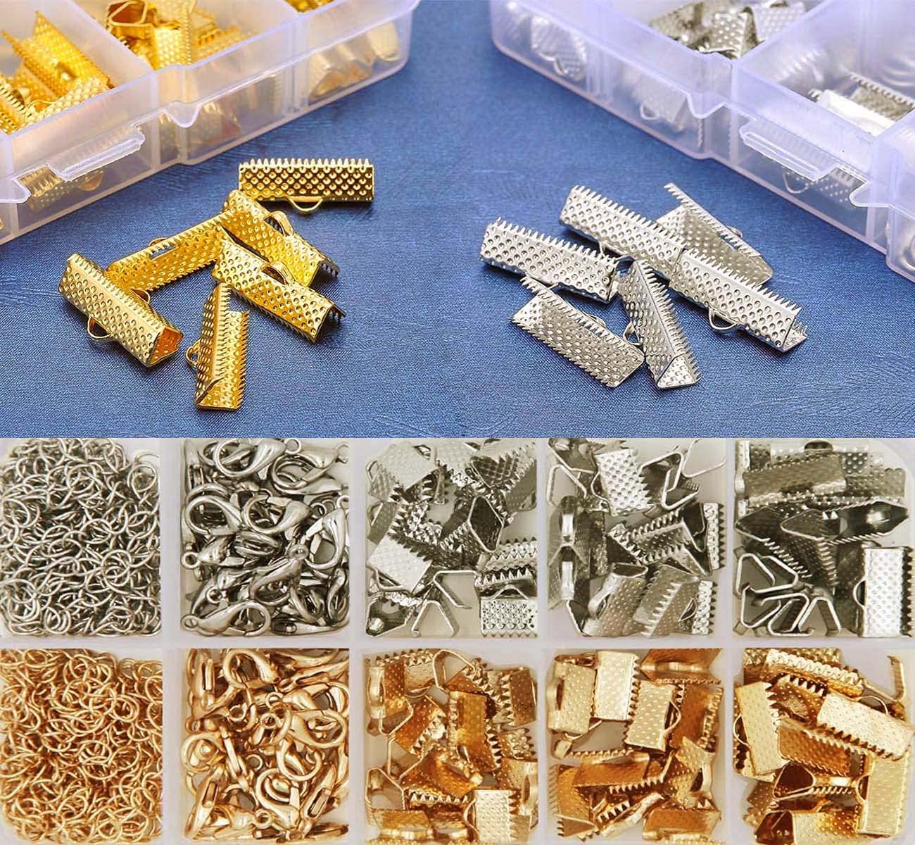 DIY Crafts (9 Sets, Bright Big Silver) Ribbon Bracelet Kit Bookmark Pinch Crimp Ends Jewelry Findings Supplies Includes Ribbon Ends Crimps Lobster Clasps Open Jump Rings and Chain Extenders 4
