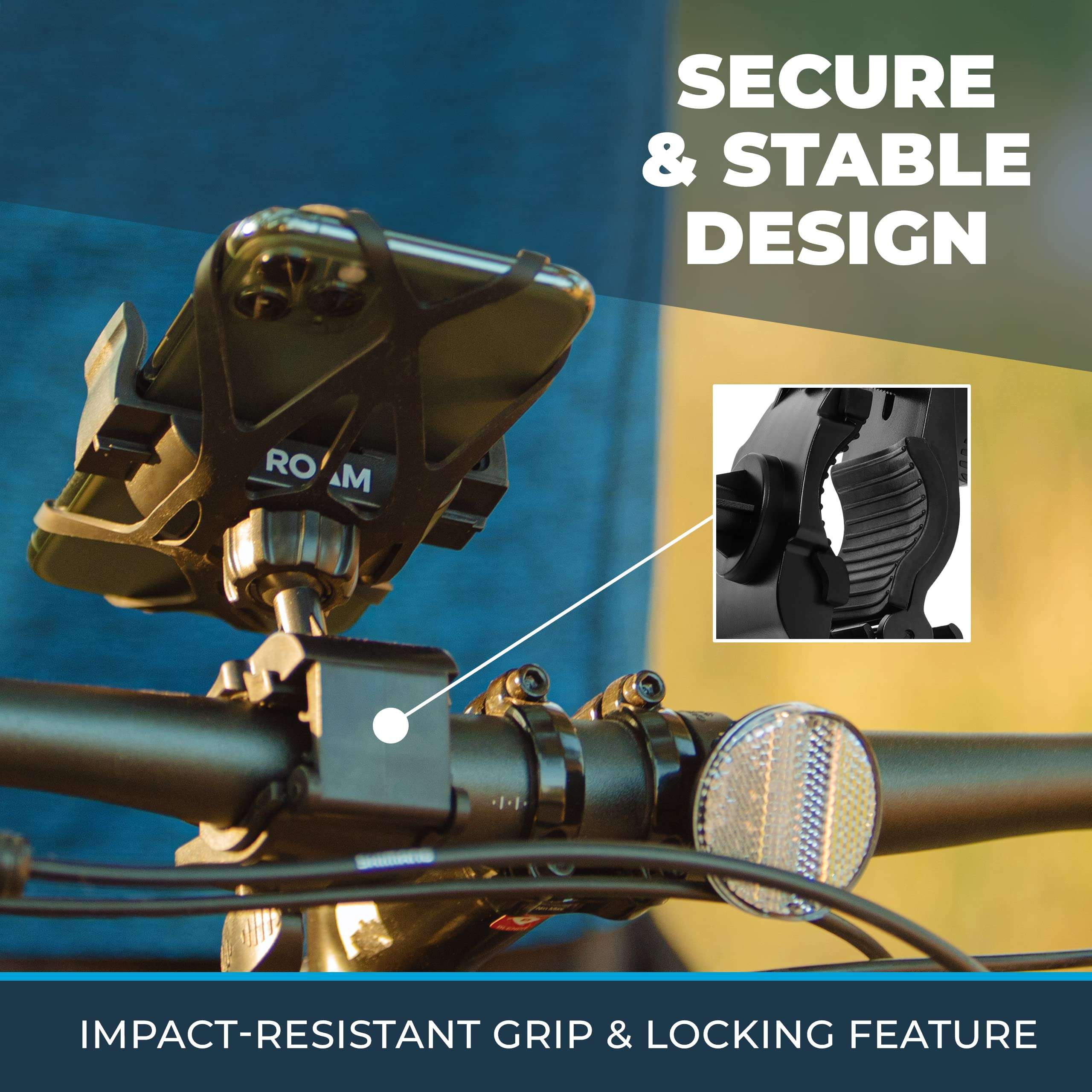 Roam Universal Black Net Bike Phone Mount Holder, 360° Rotation Hands Free Cell Navigation System for Motorcycle eBike Dirt Road Cruiser Scooter Jogging Stroller, Adjustable Up to 3.6" W x 7" L 5