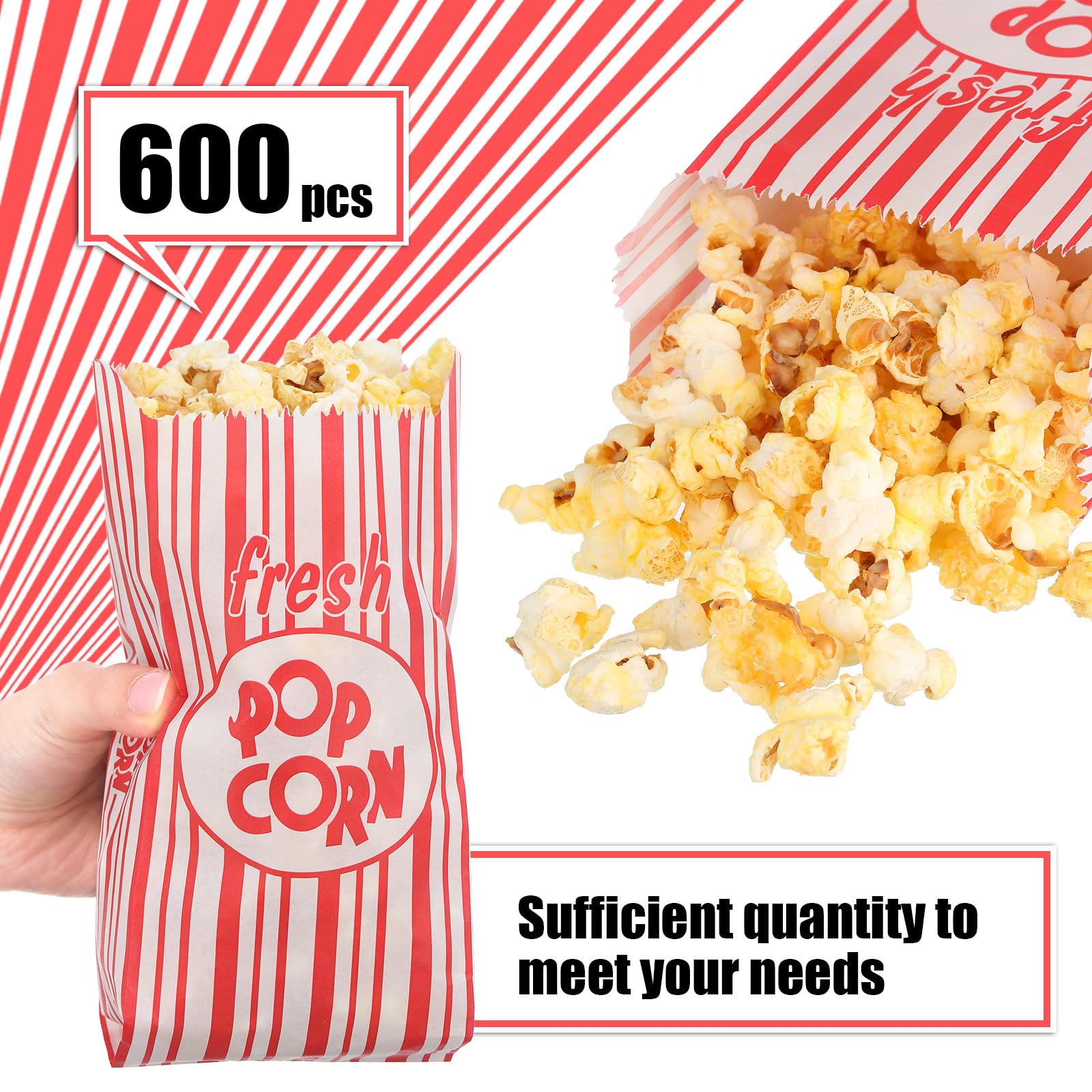 Thenshop 600 Pcs Paper Popcorn Bags Bulk 1oz Popcorn Bags Individual Servings Paper Sleeves Vintage Red and White Striped Pop Corn Bags for Party Movie Night Carnival Supplies Popcorn Machine 4