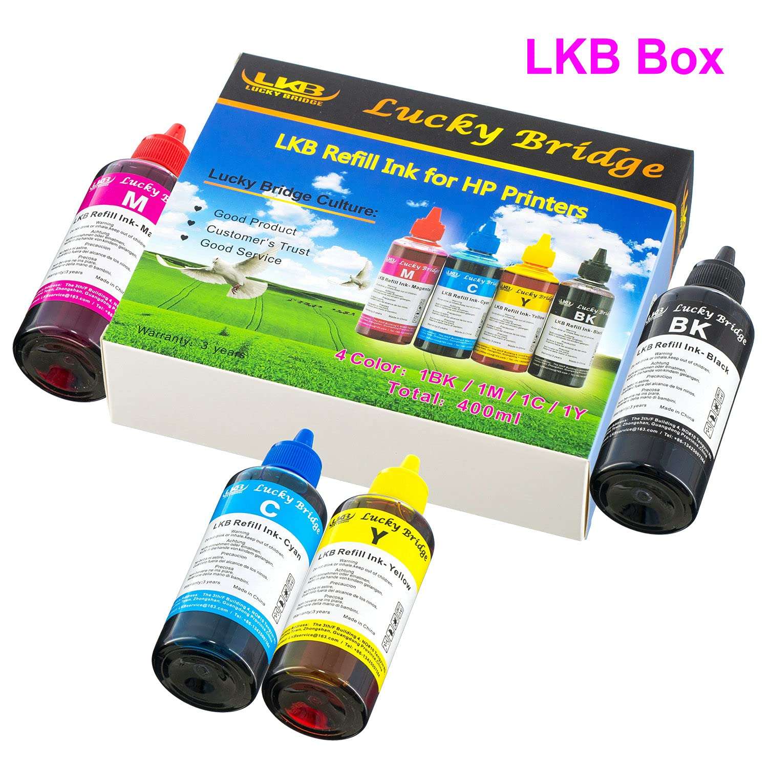 Lucky Bridge Refill Ink kit for HP 950 951 60 61 Cartridge or CIS CISS System 4 Color Set (1BK, C, M, Y) 3