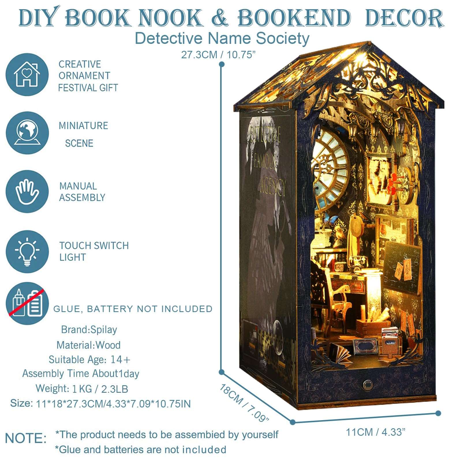 SPILAY DIY Dollhouse Miniature Book Nook Assemble Kit,3D Wooden Puzzle Bookshelf Insert Decor, Bookends Model Build-Creativity Kit for Adults Women Birthday Gift SL07 5