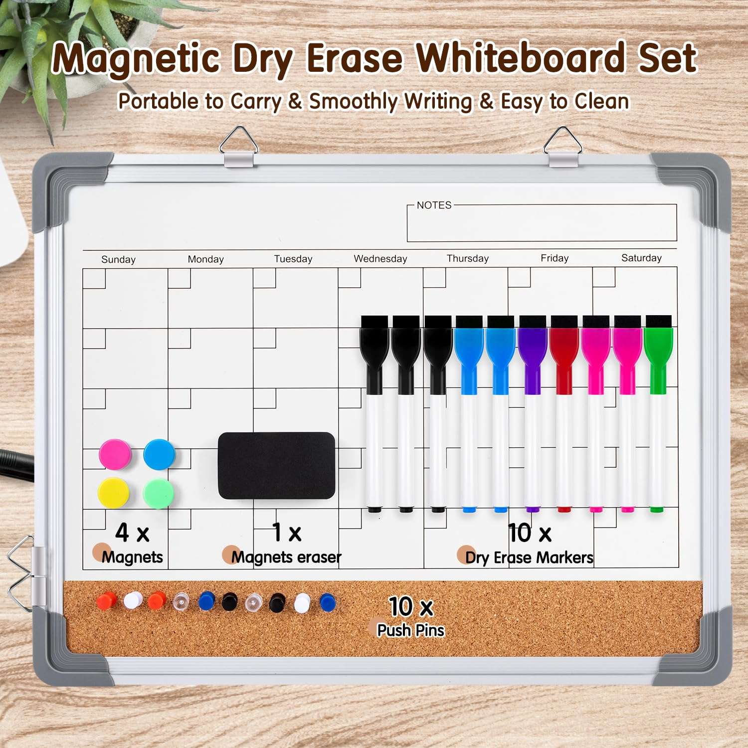 VUSIGN Monthly Calendar White Board Dry Erase Cork Board Combination for Wall, 17''x13'' Double-Sided Magnetic Dry Erase Board, Portable Calendar Bulletin Board for Office, Kitchen, School, Home 4