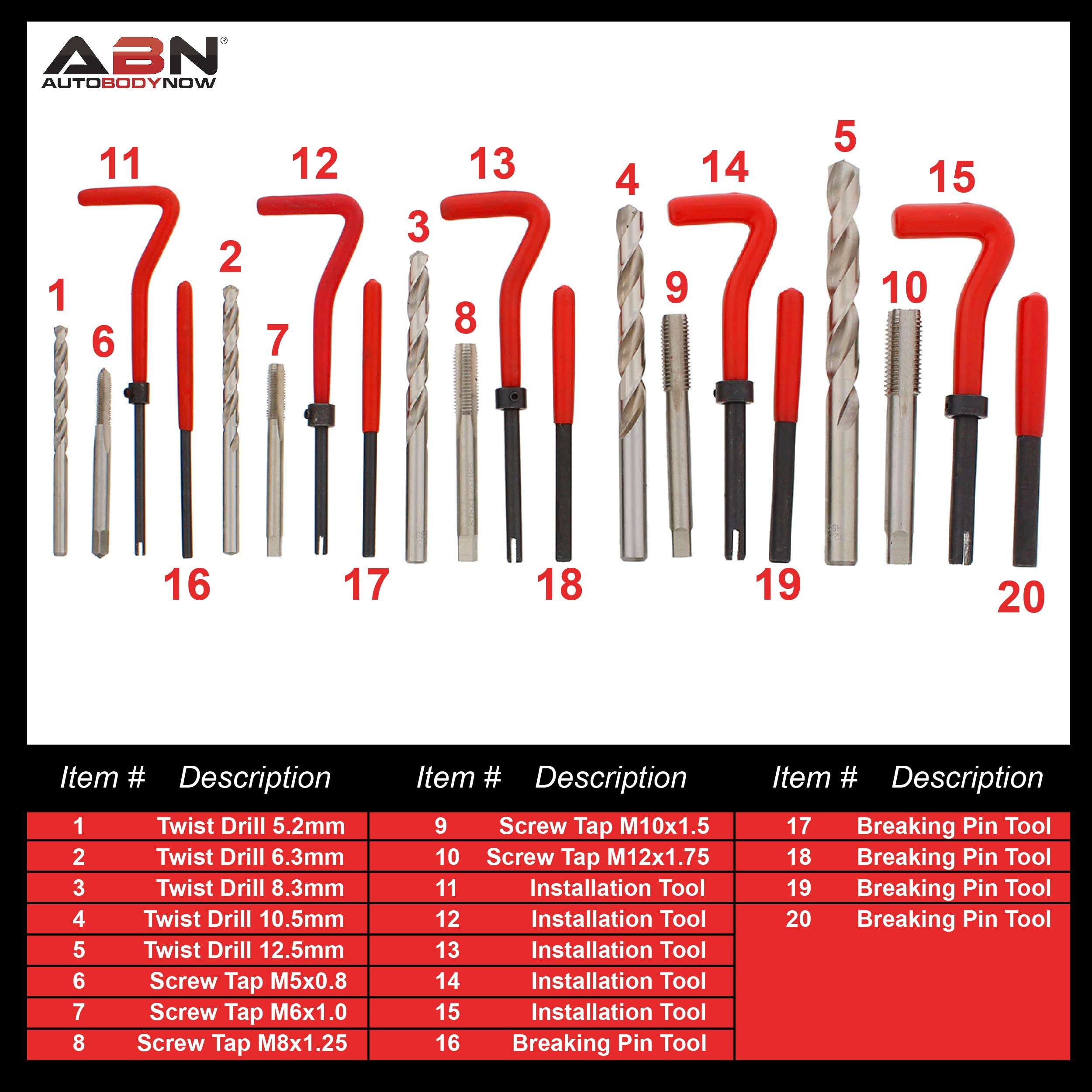 ABN 131pc Metric Thread Repair Set - M5 M6 M8 M10 M12 Helicoil-Type Thread Master Repair Kit for Automotive Repairs 2