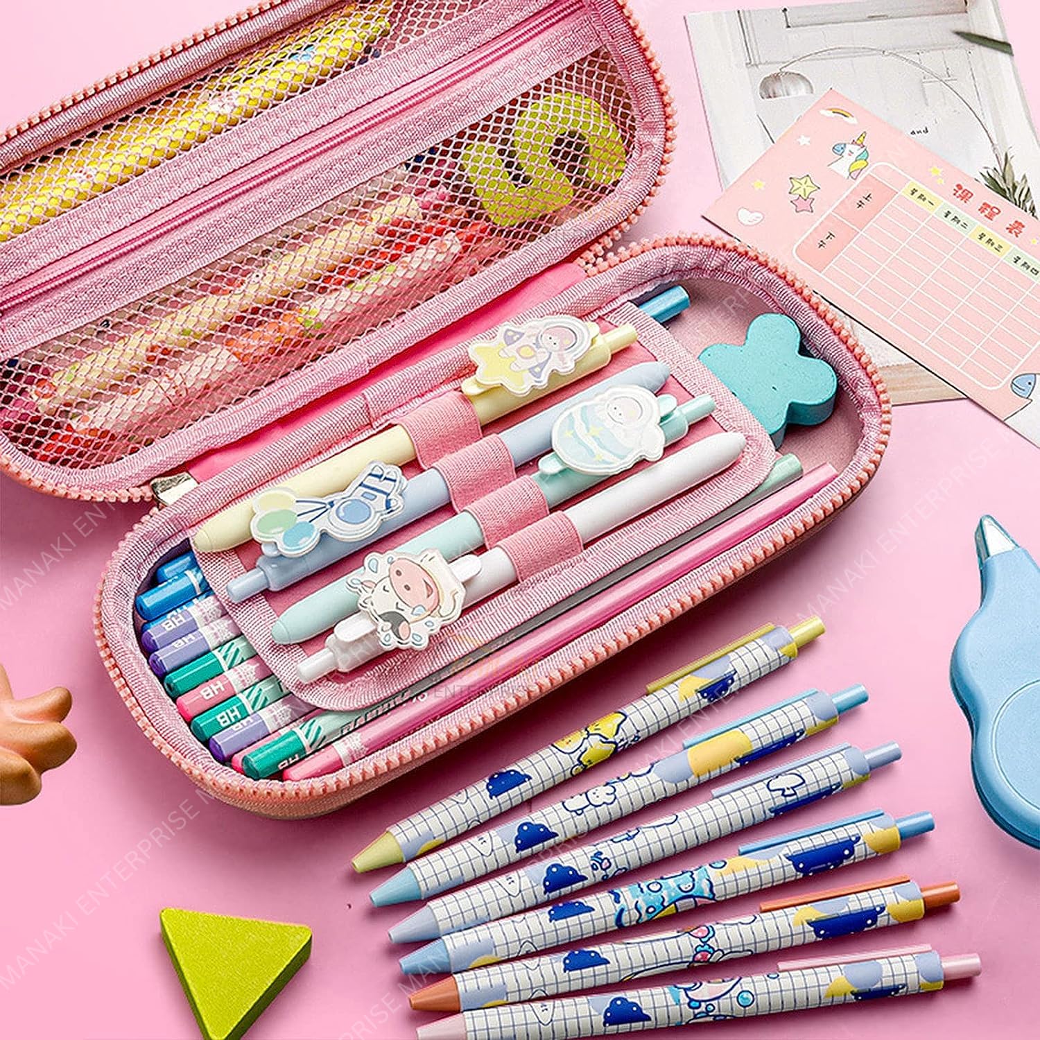 MANAKI ENTERPRISE Polyester Pencil Case, Cute Cartoon Pencil Pouch, 3D Embossed Design, Novelty Pencil Case Gift For Students Kids (Cat Pink Small) 5