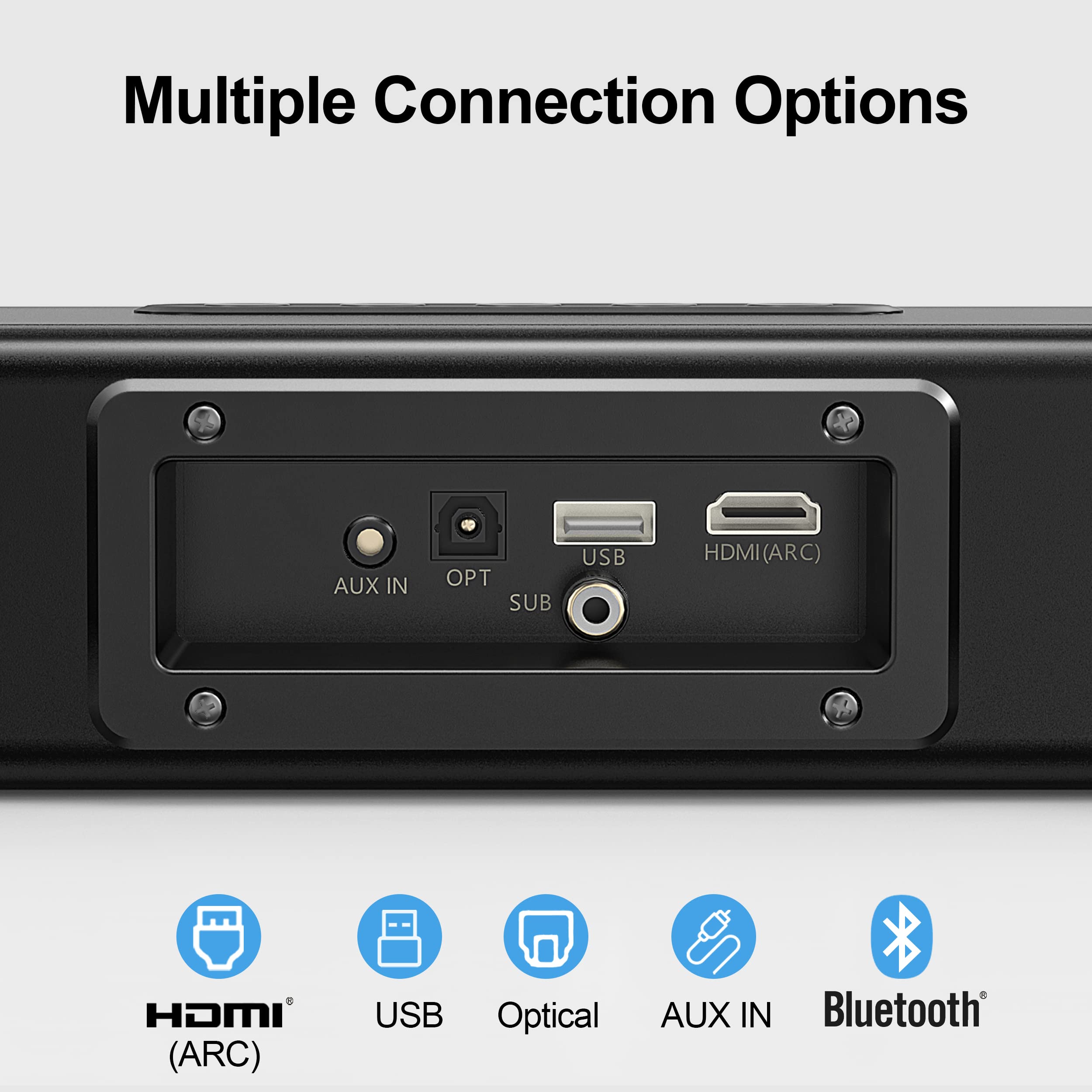LARKSOUND 2.1 Soundbar with Subwoofer, 16" Sound Bar for TV with HDMI/Optical/AUX/Bluetooth/USB Connections 5