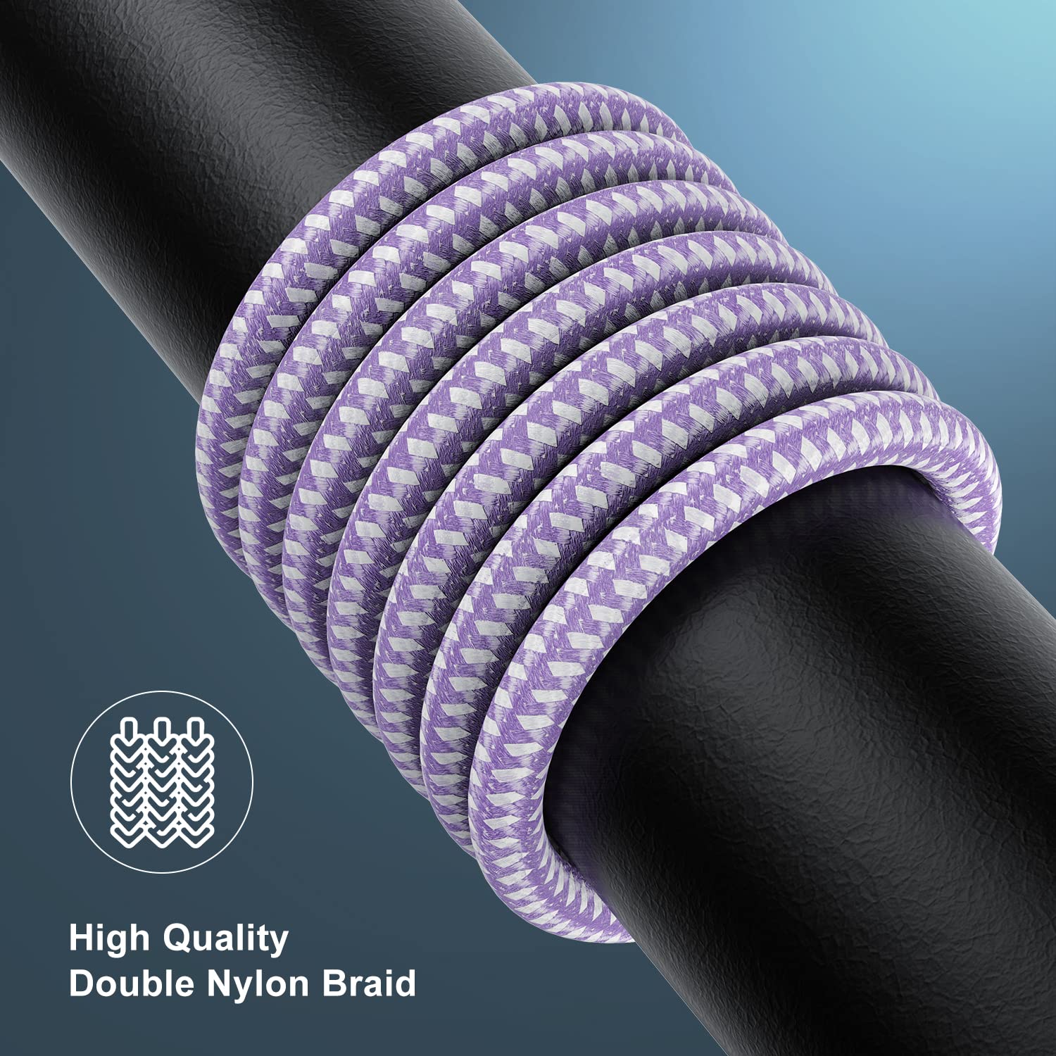 Apple MFi Certified 3 Pack iPhone Charger 1ft, Short Lightning Cable Strong Nylon Braided Charging Cable 1 Foot, Fast iPhone USB Cord for Apple iPhone11/ X/XS/XR/8/7/6/5S/SE/iPad Mini Air（Purple） 6