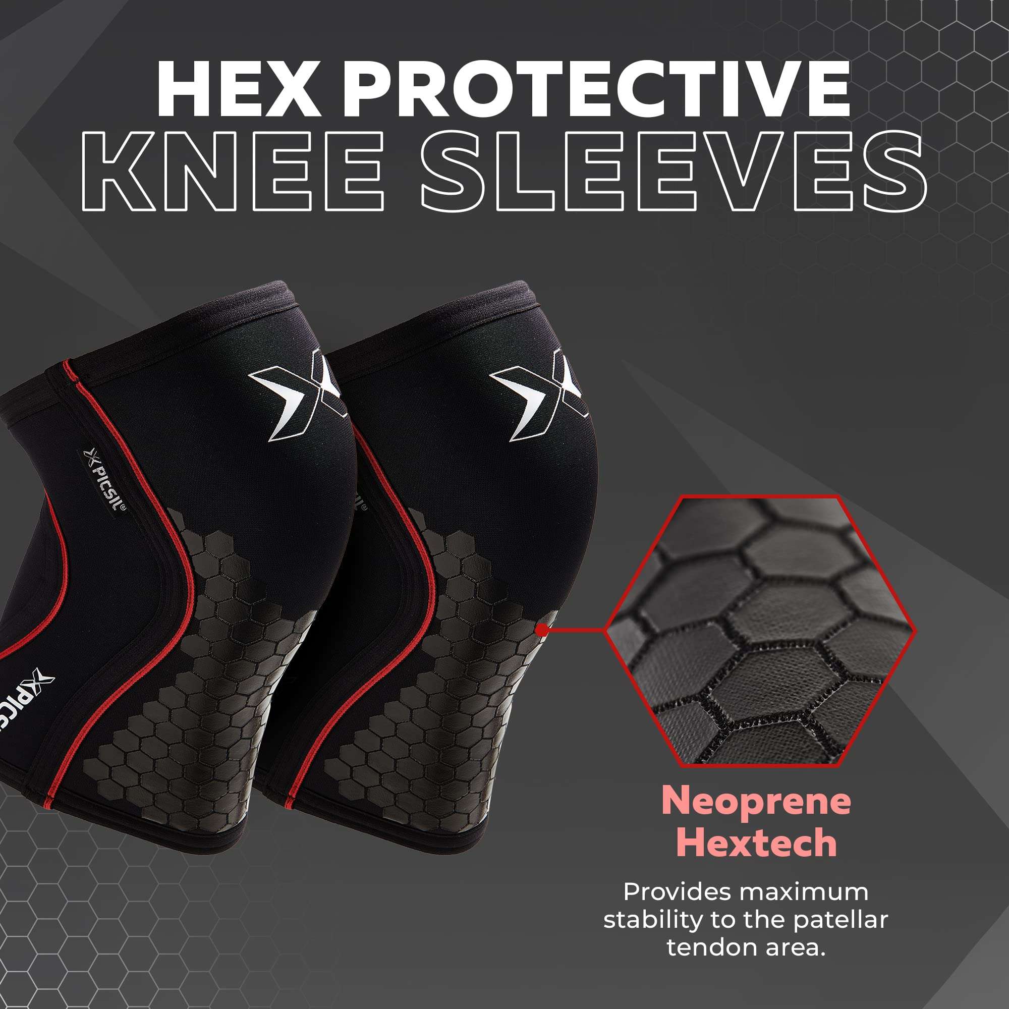 PICSIL Hex Protective Knee Pads, Neoprene Basketball Knee Pads, Stretchable Black Hexpads for Squats, Lunges, and Deadlifting, Provides Stability and Compression, 7mm Thick, Extra Large 3