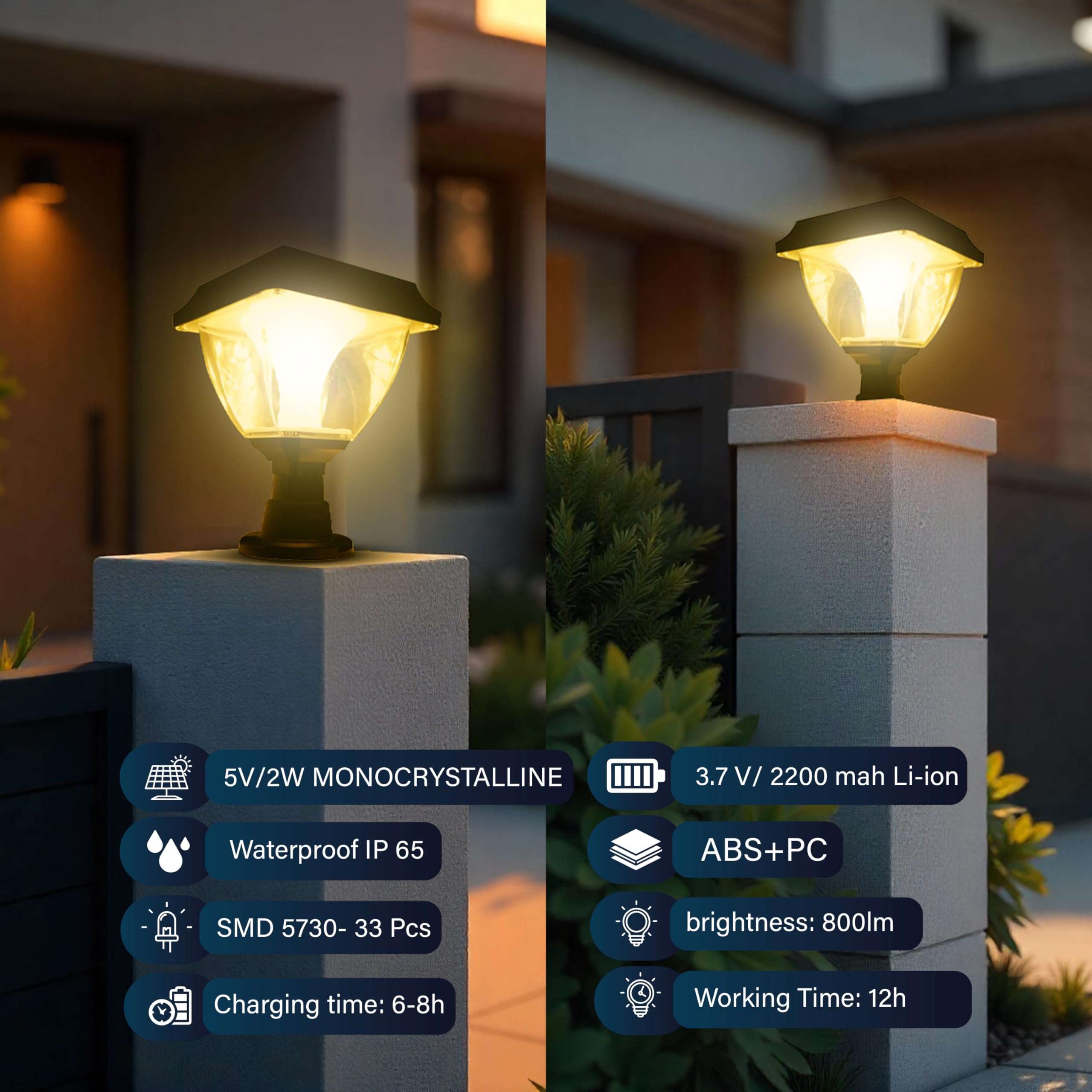 Homehop Solar Light Outdoor Home Waterproof Decorative Automatic Wireless LED Gate Lamps for Pillar, Boundary, Compound, Wall (ABS+PC, Multicolour) 3