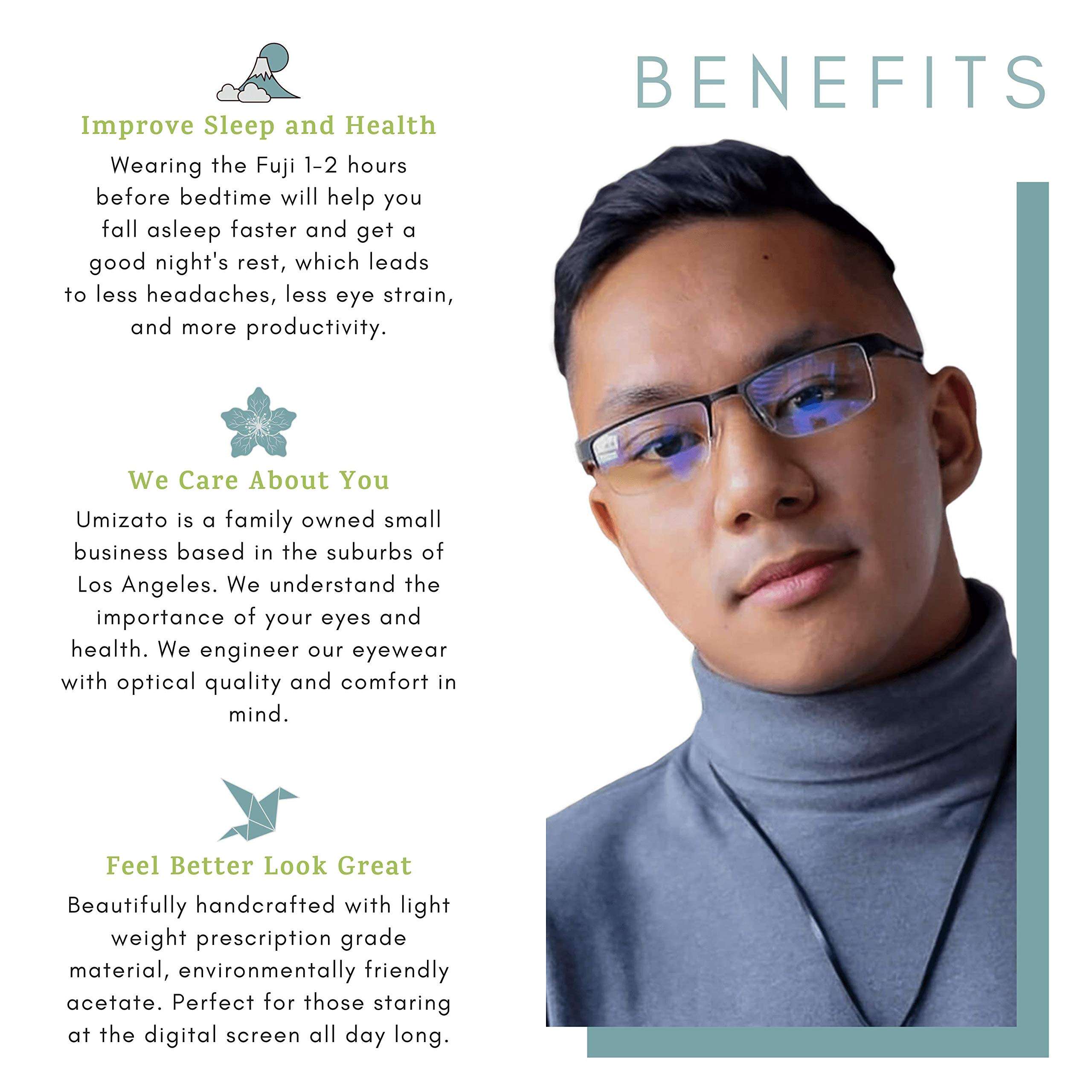 umizato FUJI Blue Light Glasses Men Women - Titanium Semi-Rimless Gaming Eyewear, Computer Blocking Glasses Filtering (Black Silver, 0) 2