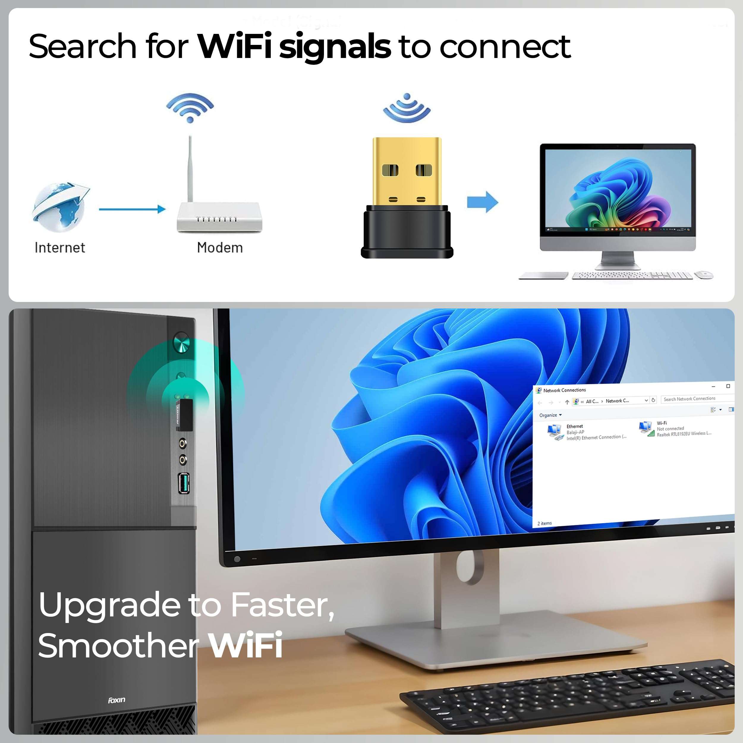 Foxin Nano 150 mbps Wireless USB Wi-Fi Adapter for PC, Desktop, Laptop | Mini WiFi Dongle Compatible with Windows, Mac Os & Linux Kernel | Advanced Security WPA/WPA2 encryption Standards | 150 mbps 6