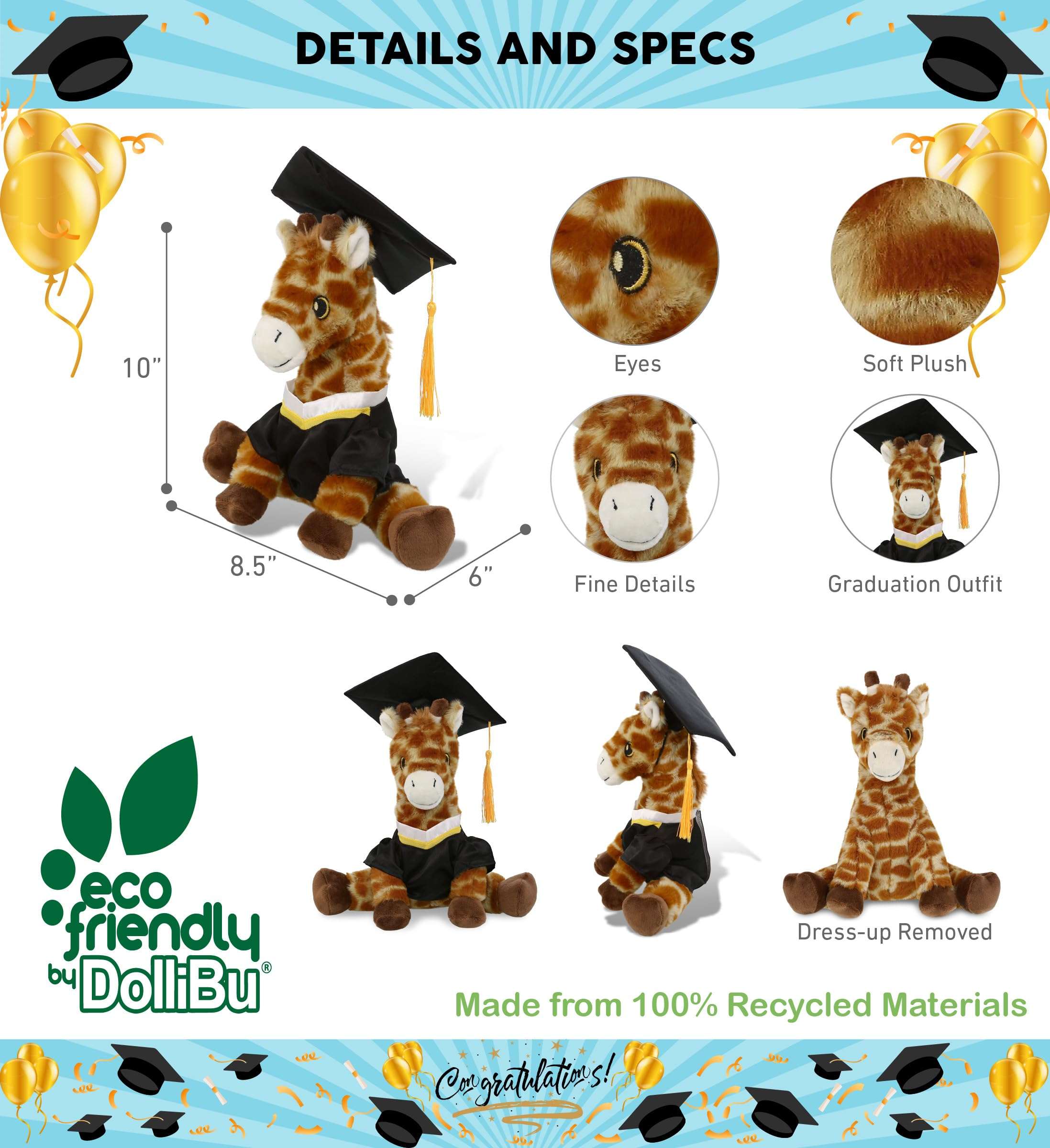 DolliBu Giraffe Graduation Plush Toy - Super Soft Giraffe Plush Graduation Stuffed Animal Dress Up with Graduation Gown and Cap with Tassel Outfit - Congratulatory Graduation Gift - 10 Inches 4
