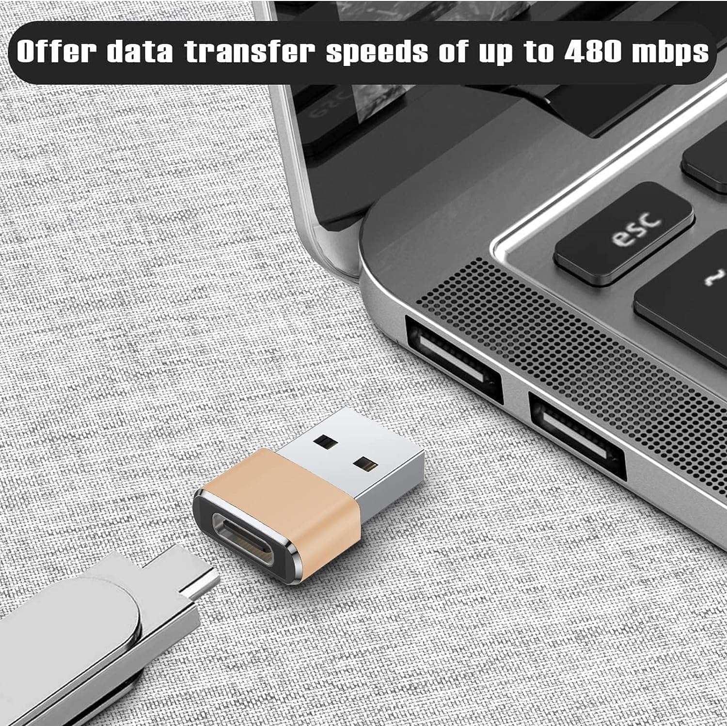 Etzin USB 3.1 Type C USB C Female to USB Male Adapter USB-C Female to USB Male, USB Type C Female to USB OTG Adapter Data Transfer Adapt etc. (Pack-of-4, Golden) 5