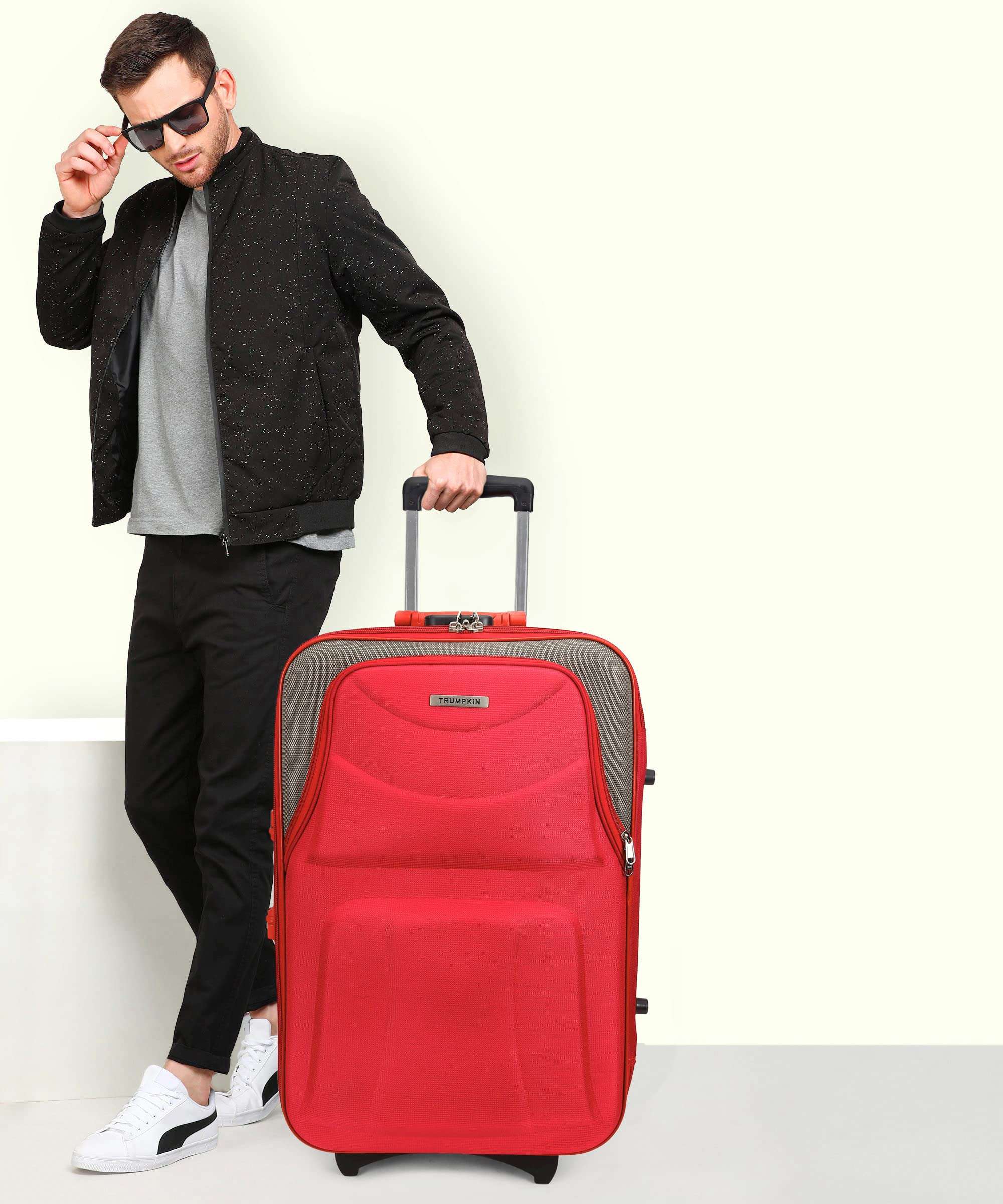 New Jersey Travellers Scottish Model Polyester Soft-Side 55cm Small Cabin 2 Wheels Luggage Trolley Bag with Spinner Wheels (Small, Red Brown) 2