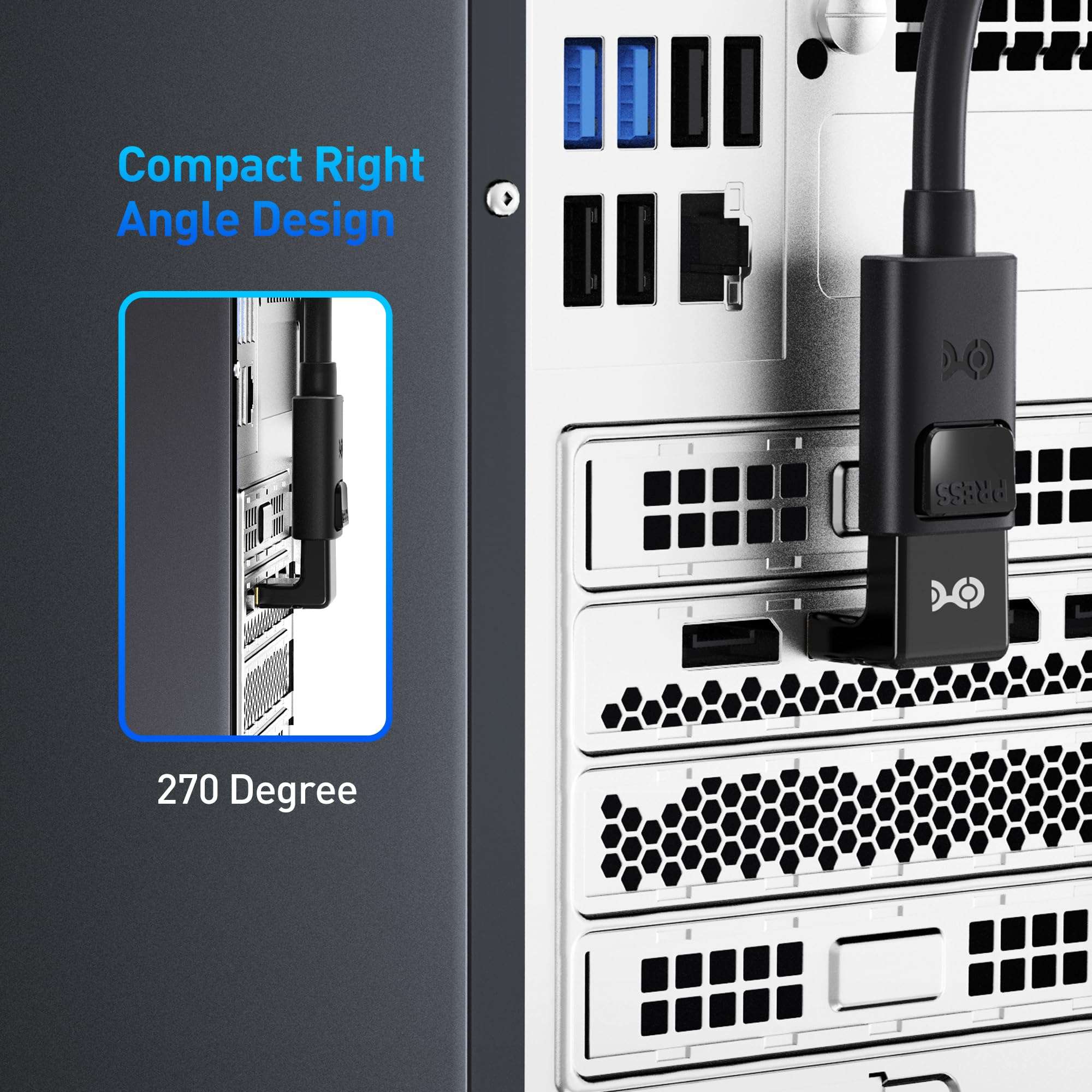 Cable Matters 4K@240Hz Right Angle DisplayPort 1.4 Adapter, 8K DisplayPort 270 Degree Adapter, Black 3