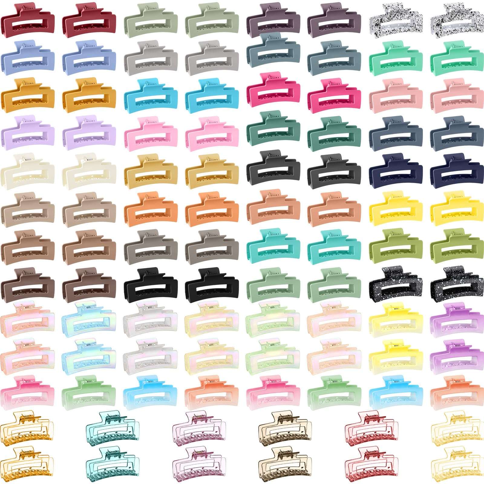 XunYee Hair Clips, 100 Pcs Bulk Claw Clips, Large Claw Hair Clips Set for Women, Nonslip Rectangle Hair Accessories Clip for Girl Women Gifts Beauty, Sweet Colors, 3.4" 1