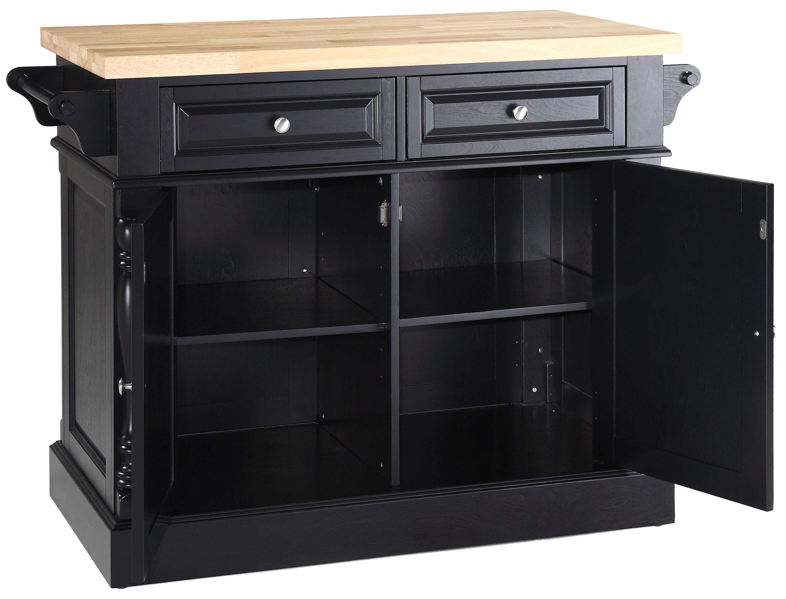 Crosley Furniture Oxford Butcher Block Kitchen Island, Microwave Stand, with Storage Shelves and Drawers, Black 4