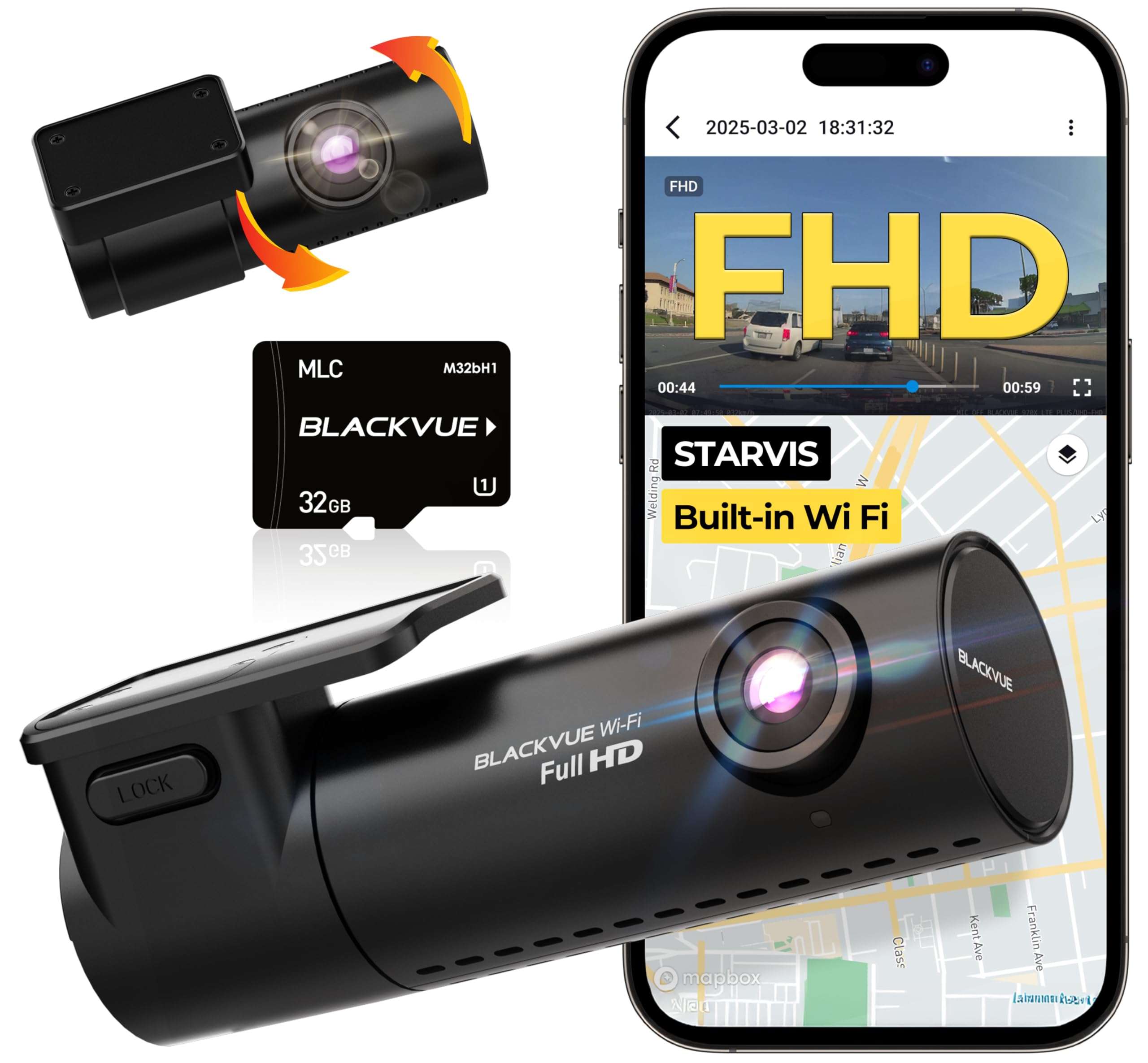 BlackVue DR590X-2CH Plus with 32GB microSD Card | Simple Full HD Wi-Fi Dashcam, Parking Mode Support (Kit Included), Front and Rear Camera, BlackVue App Support for Video Transfer | Made in Korea 1