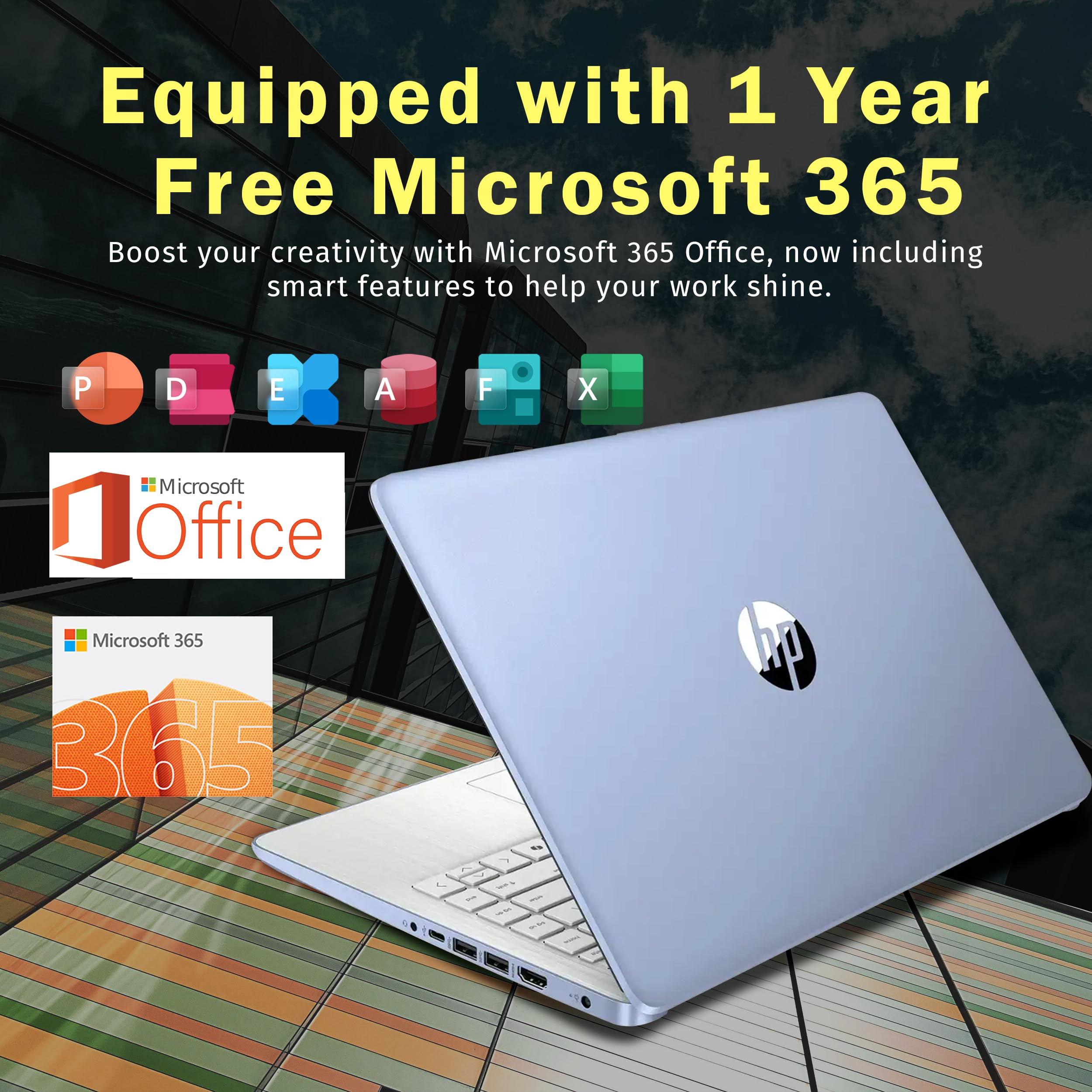 HP Stream 14" HD Laptop, Intel Processor N150, 16GB RAM, 1.12TB Storage(128GB UFS+1TB Docking Station Set), Intel Graphics, Webcam, Wi-Fi 6, 1 Year Office 365, Copilot, Fast Charge, Win 11, Blue 6