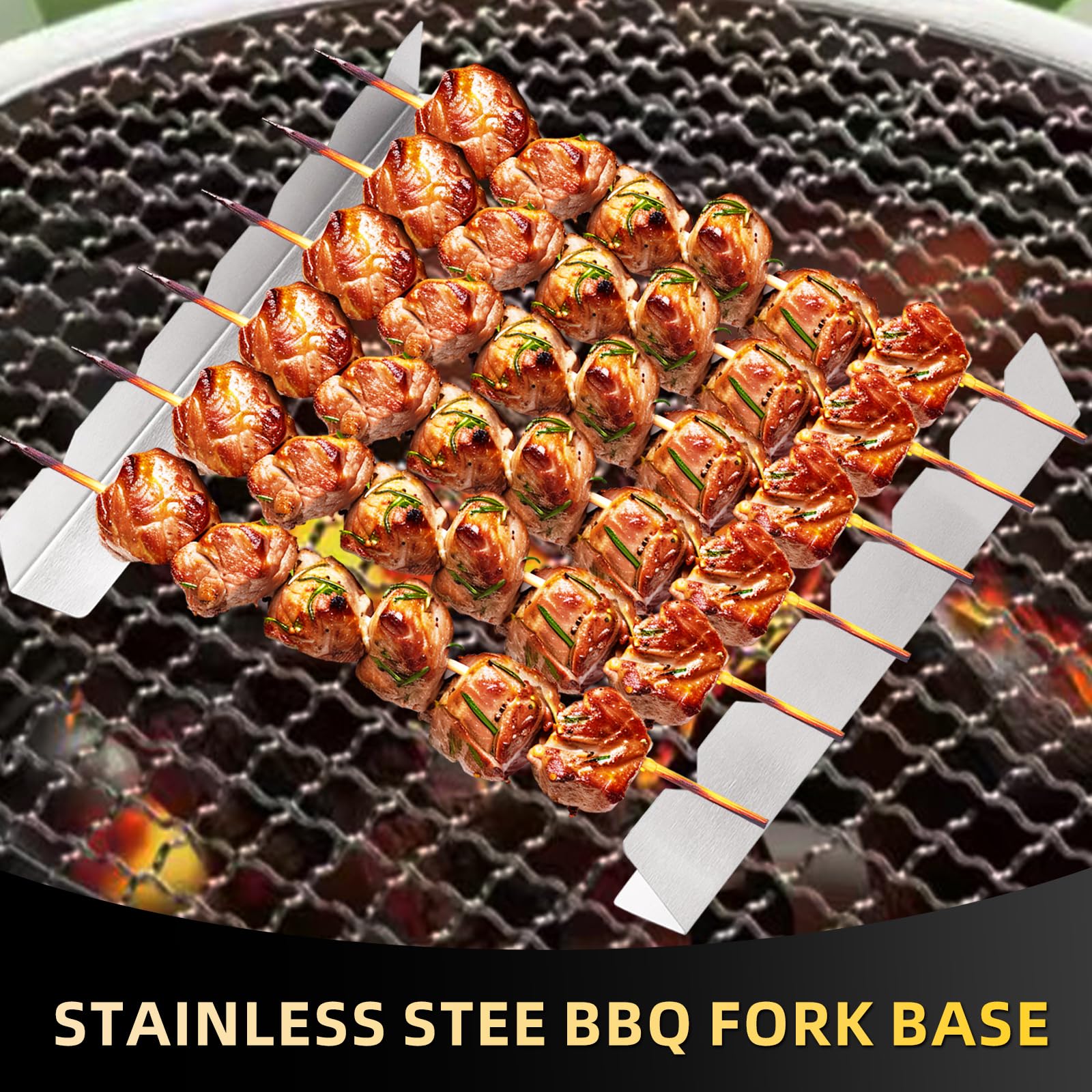 4 Pcs Stainless Steel Skewer Holders Set, Shish Kabob Rack for Grilling, 12 Inch Metal Kabob holder Grill Accessories for Even Cooking, BBQ Rack Compatible with Metal, Bamboo, Wood, Flat Skewers 6