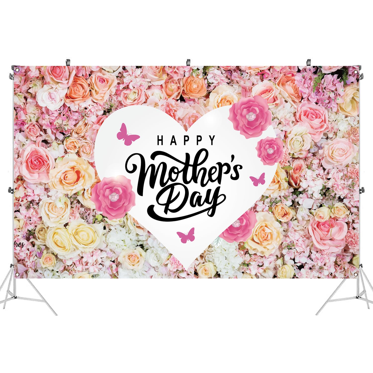 Happy Mothers Day Banner Pink Flower Backdrop for Mother’s Day Party Decorations, 71 x 43 Inch 6