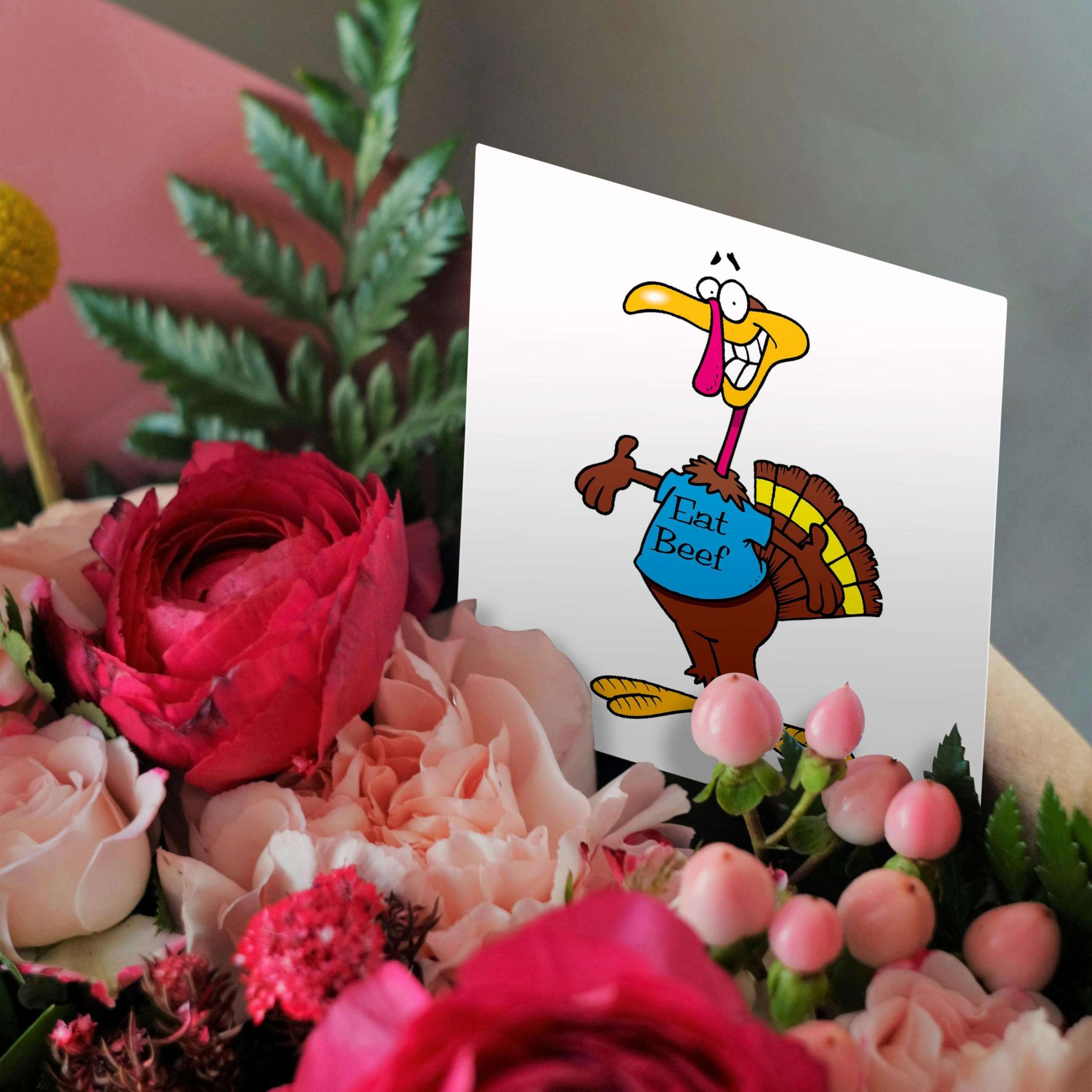 3dRose Funny Eat Beef Turkey Cartoon - Greeting Cards, 6 x 6 inches, set of 6 (gc_104043_1) 3