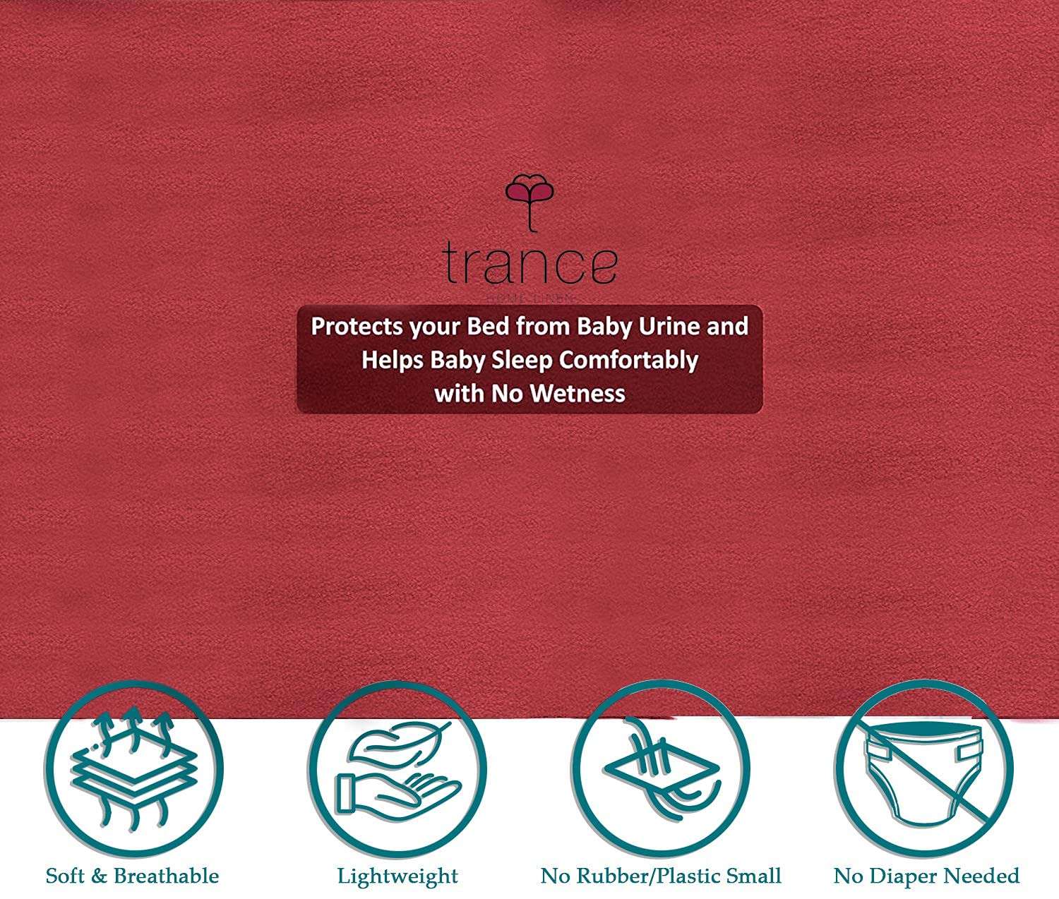 Trance Water Proof Bed Dry Sheets for Kids | Baby Bed Protectors | Mattress Protectors for New Born Children | Bedsheet Cover Mats for Wet (90x182 cm, Single, Maroon) 4