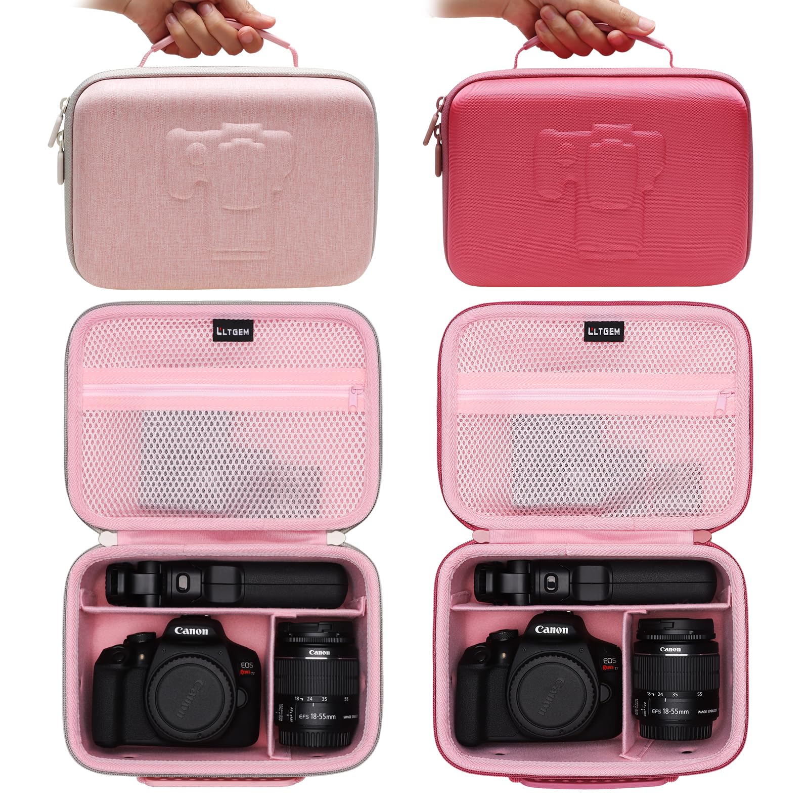 L LTGEM Camera Case Compatible with Canon EOS Rebel T7 / R100 / R50 / R5 / R6 Mark II / R7 / R8 / 90D / 5D Mark IV, Sony, Nikon DSLR Camera, Lens, Tripod, Pink & Magenta