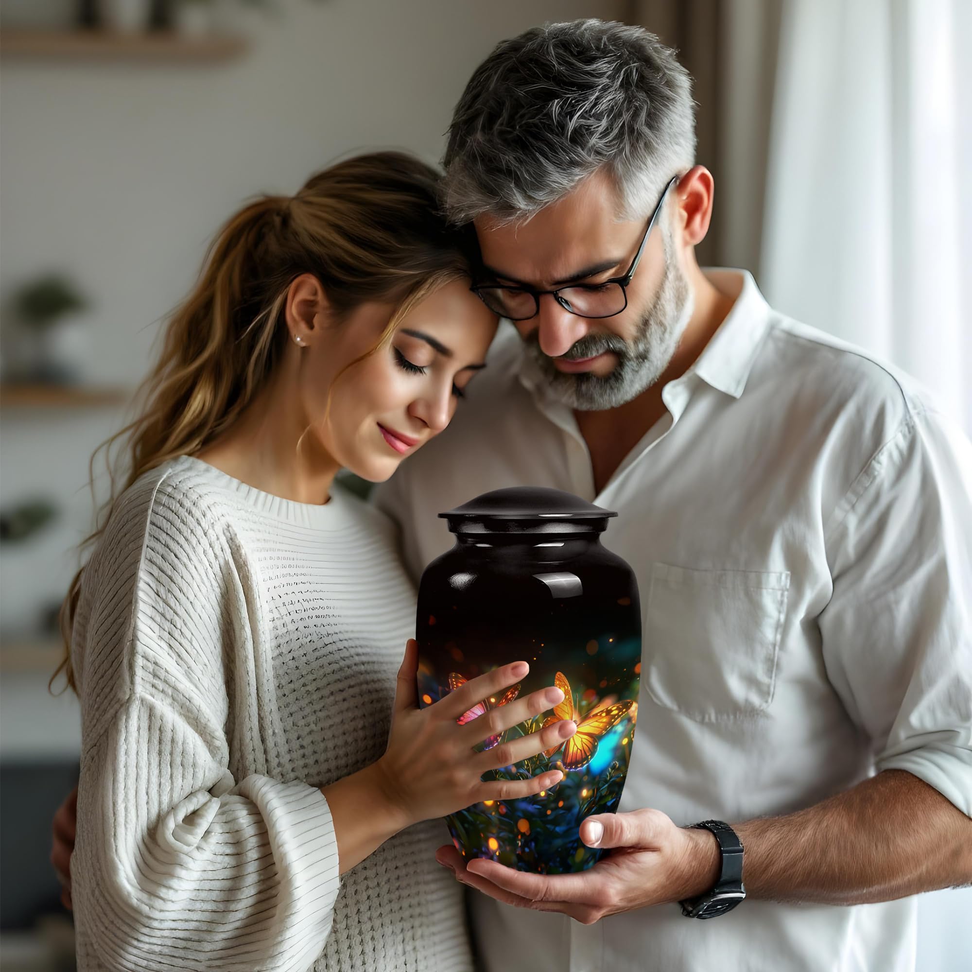 MUKTIVE Glowing Butterfly Urns for Human Ashes Adult - 10" Cremation Keepsakes - Black Urns for Mom and Dad - Memorial Tribute Butterfly Funeral Keepsake - Dog Ashes Holder with (Velvet Urn Bag) 5