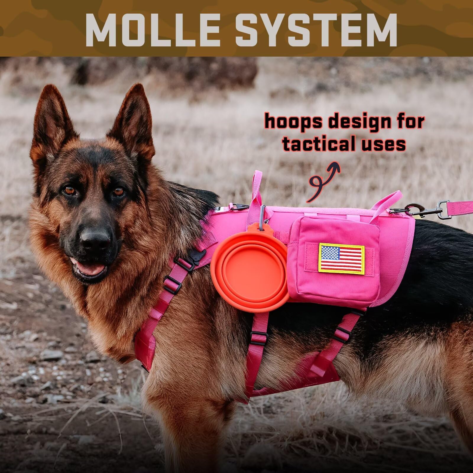 Forestpaw Dog Harness Medium Sized,Tactical Dog Harness with Handle,No Pull Military Style Service Dog Vest with Pockets Adjustable for Medium Large Dogs,Hot Pink,Chest 21.5-45" 5