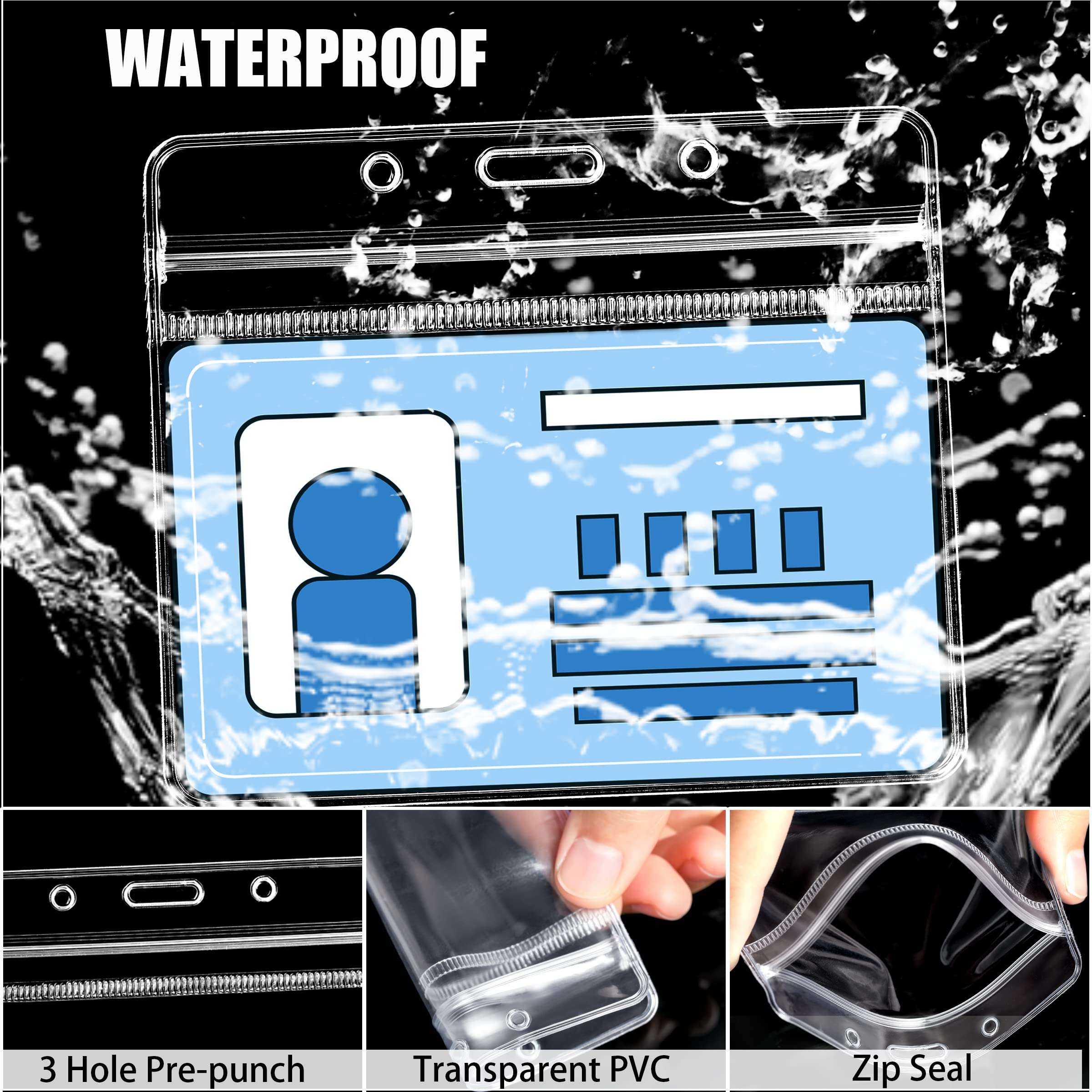 100Pcs Clear Plastic Horizontal Name Tags Badge ID Card Holders and 100Pcs Black Lanyards with Clip lanyards for id Badges (Black) 6