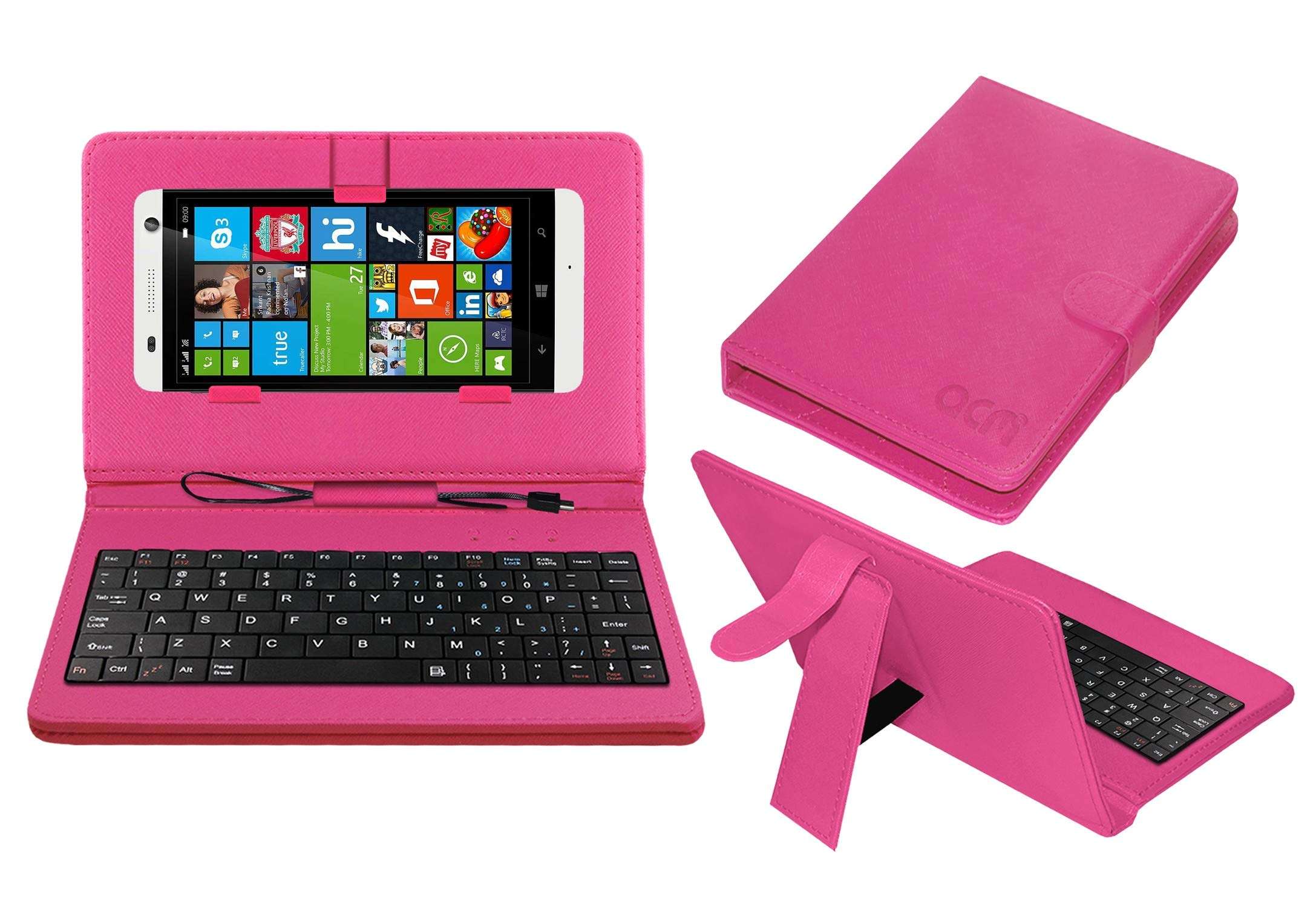 ACM Keyboard Case Compatible with Xolo Win Q1000 Mobile Flip Cover Stand Plug & Play Device for Study & Gaming Pink 1
