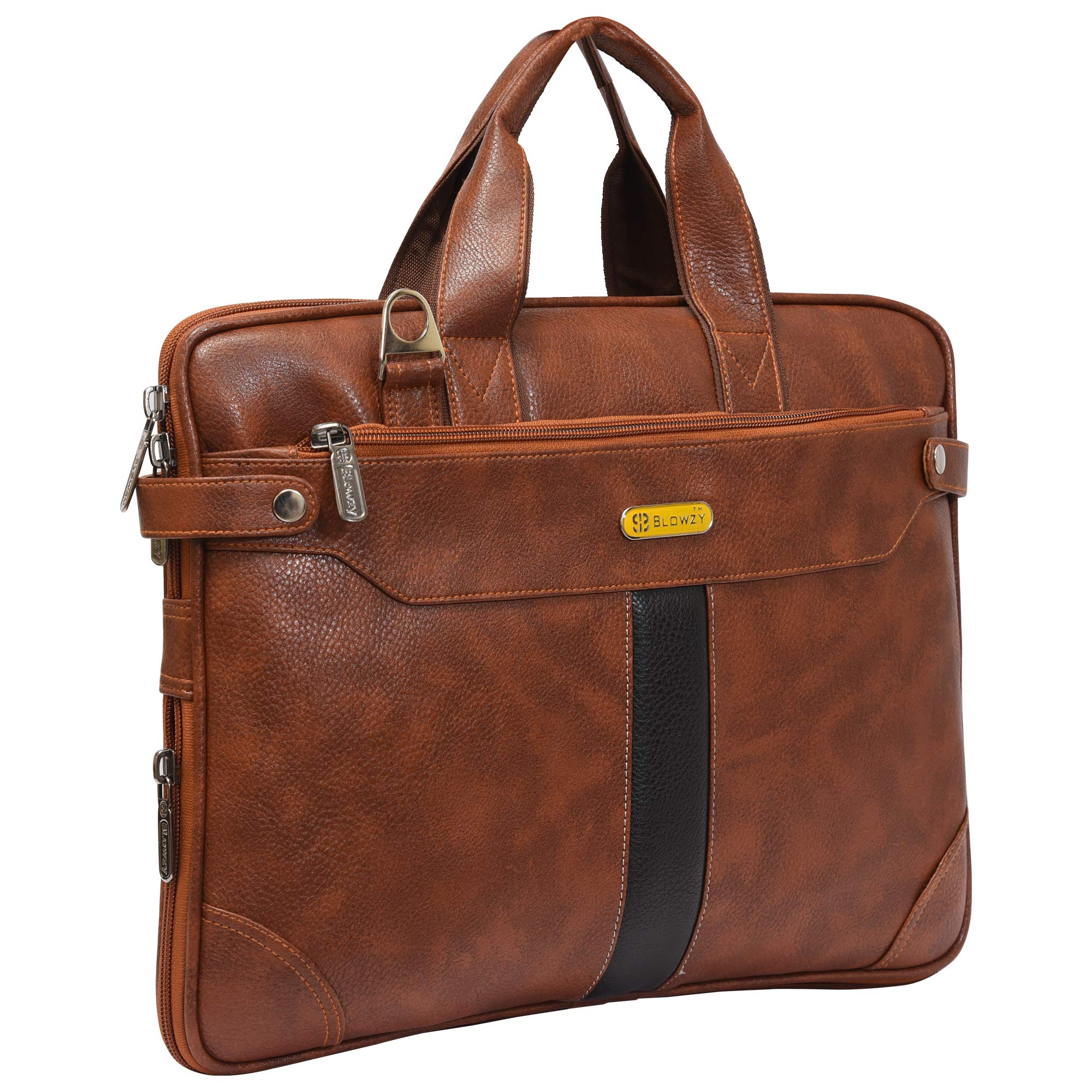 Blowzy Bags PU Leather 14 inch Laptop Expandable Shoulder Messenger Sling Office Bag for Men & Women – (40 x 29 x 6 cm, (Tan) 3