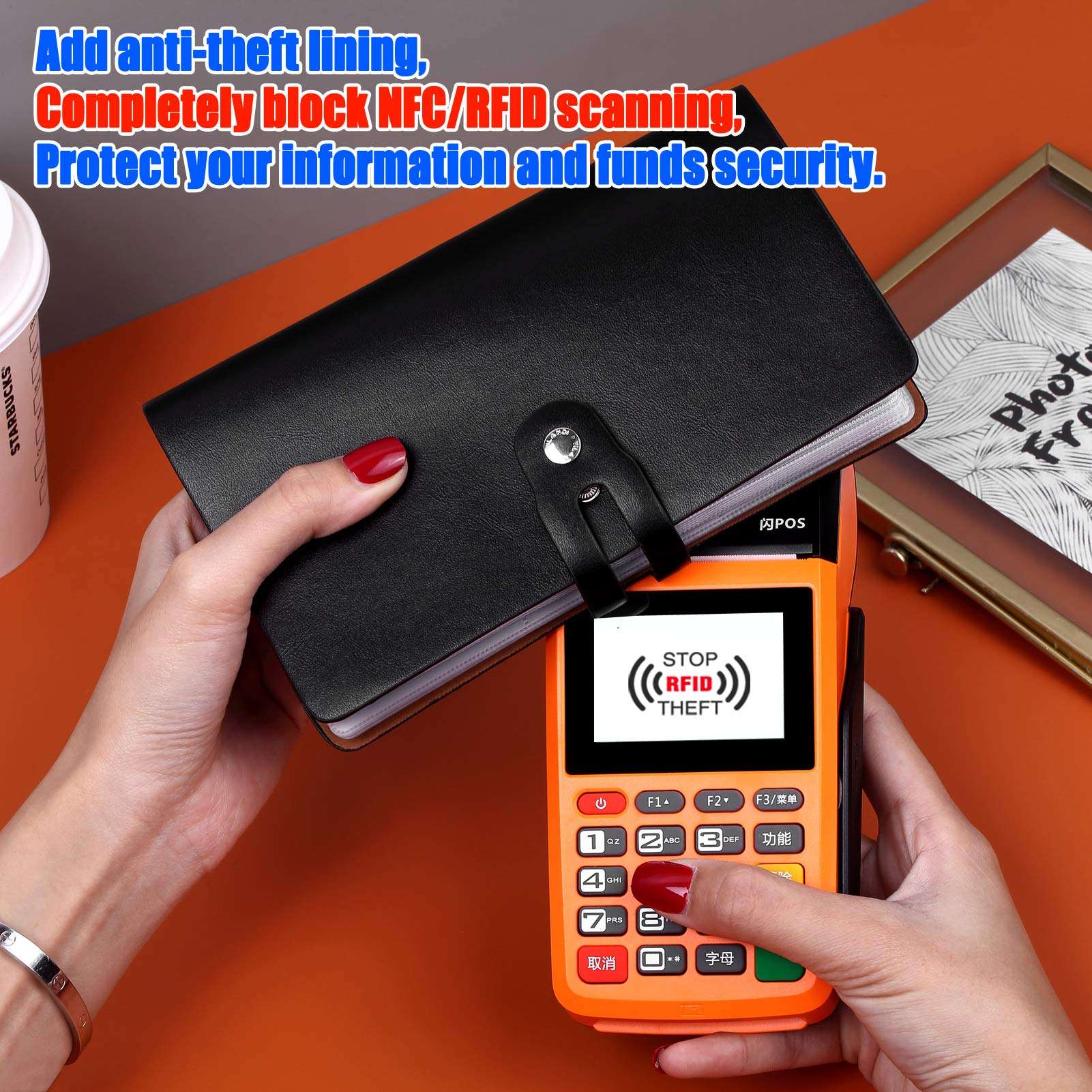 Large Business Card Holder with 95 Card Slots, RFID Credit Card Holder with 3 Passport Holder, Leather Business Card Organizer with 2 Driver's License Holder to Keep Cards Organized (Black) 5