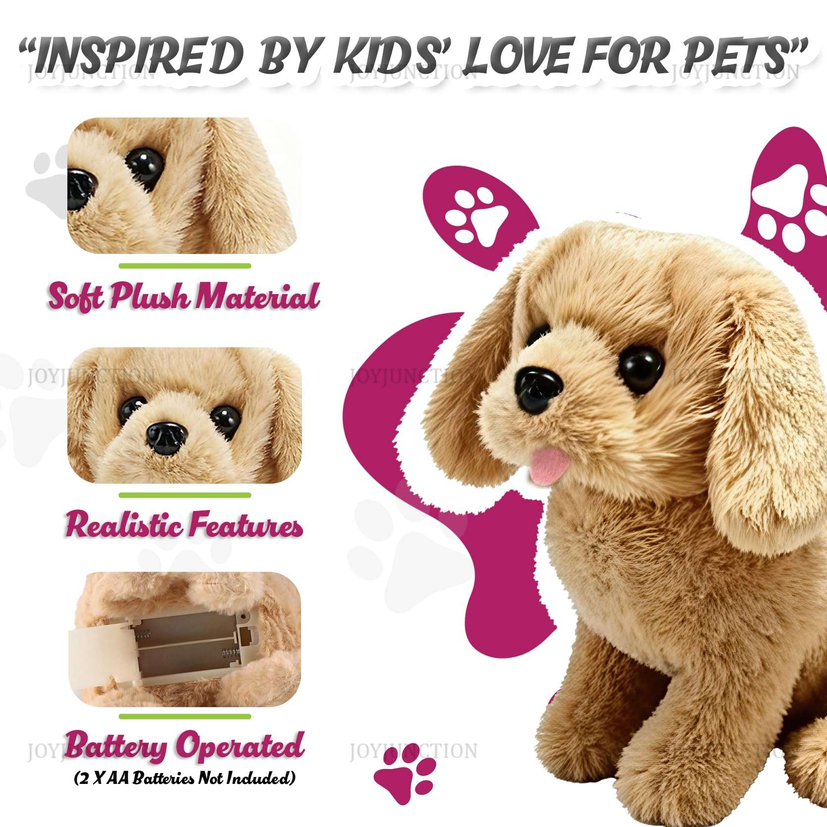 JOY JUNCTION Cute Plush Puppy Toy| Soft & Interactive Battery Operated Puppy Toy| Walking, Barking & Tail Wagging Realistic Cute Dog Pet for Kids | Birthday Gift for Babies 3