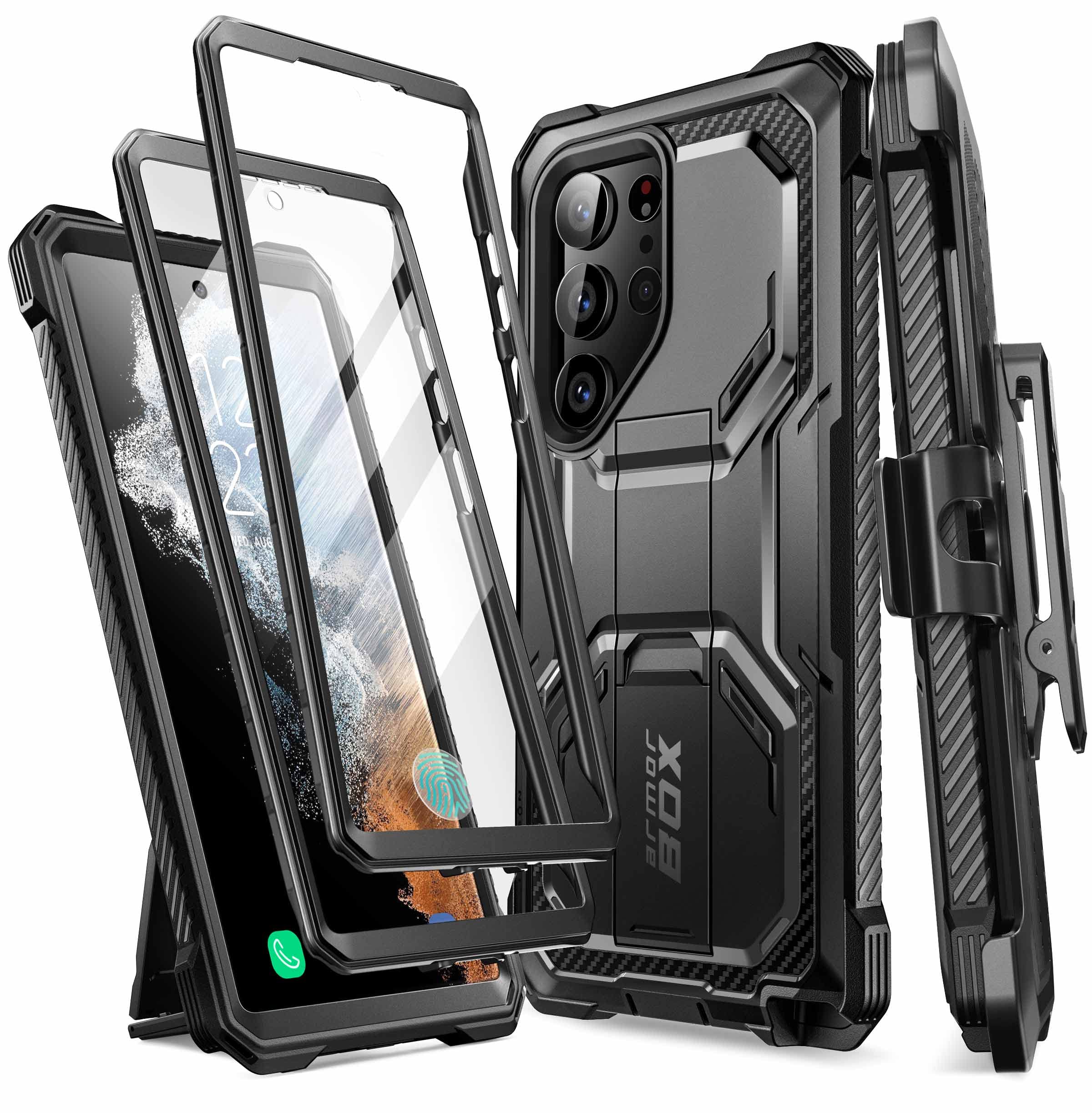 i-Blason Armorbox Designed for Samsung Galaxy S23 Ultra Case with Kickstand & Belt Clip, [2 Front Frames] Full-Body Rugged Bumper Case with Built-in Screen Protector [Support Fingerprint ID] Black 1