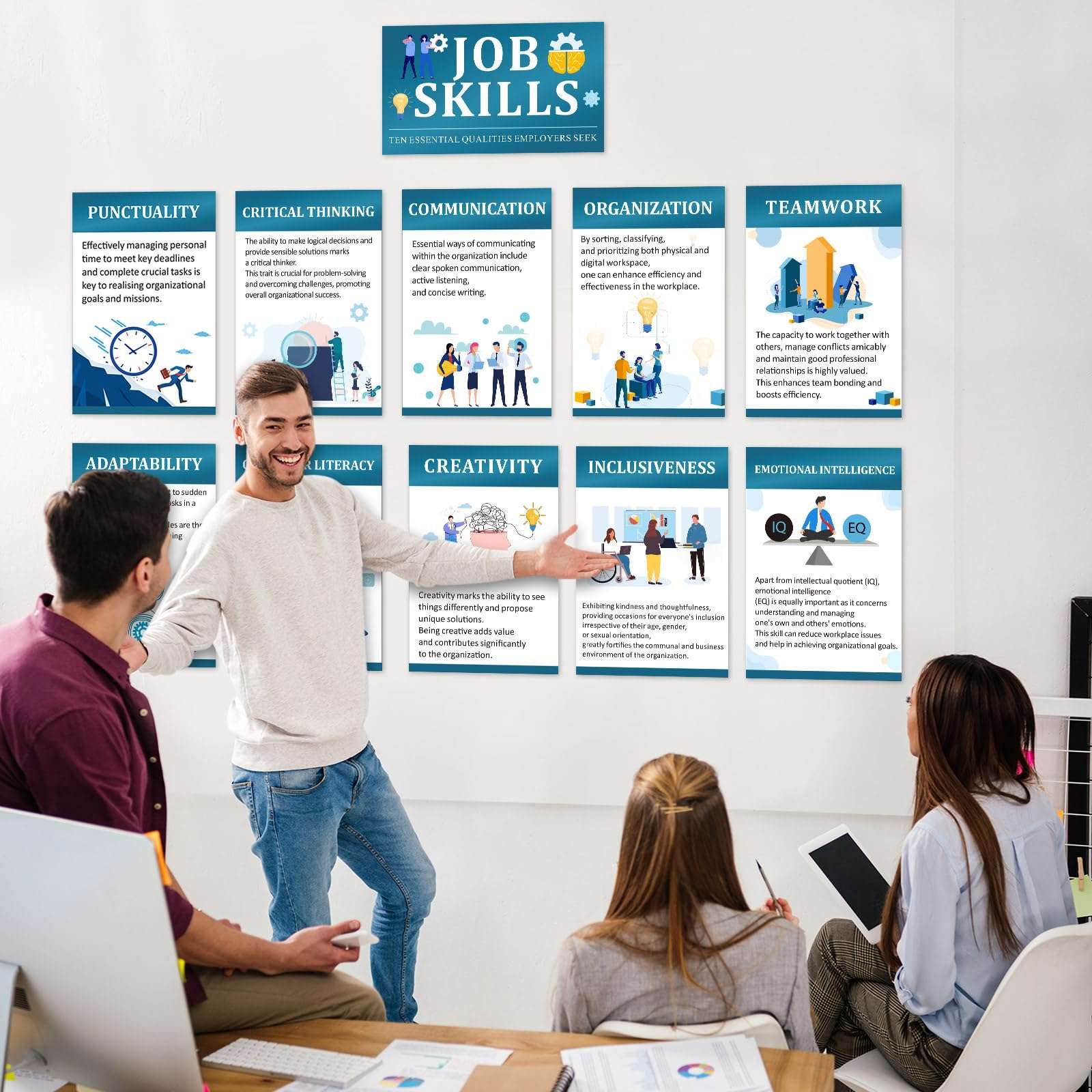 Outus 11 Pcs Job Skills Posters High School College Classroom Decorations Essential Qualities Employers Seek Career Posters Graduation Educational Bulletin Board for Workplace Teacher Supplies 5