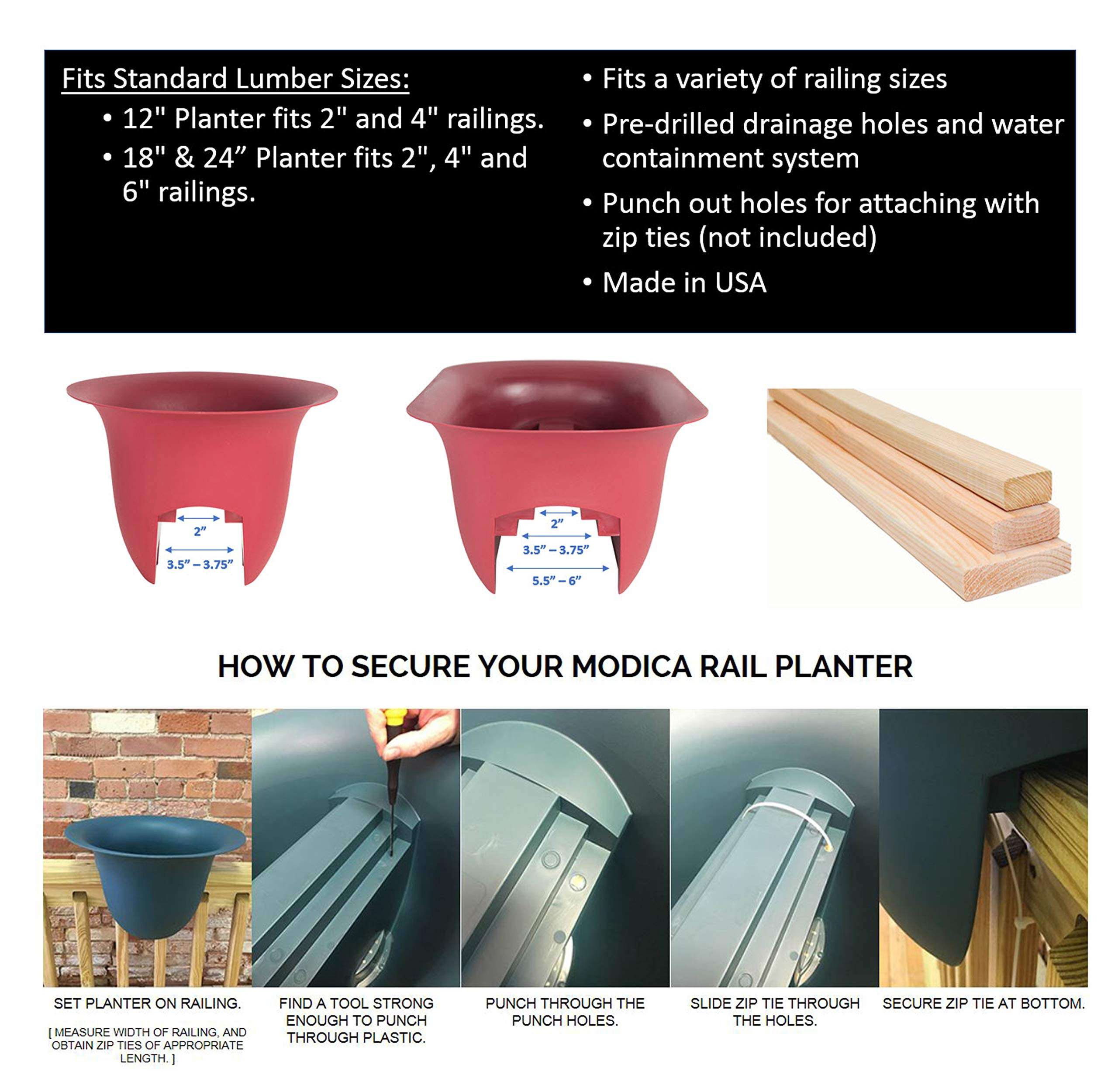 Bloem Modica Deck Rail Planter (MR2409), Casper White, 24" 5