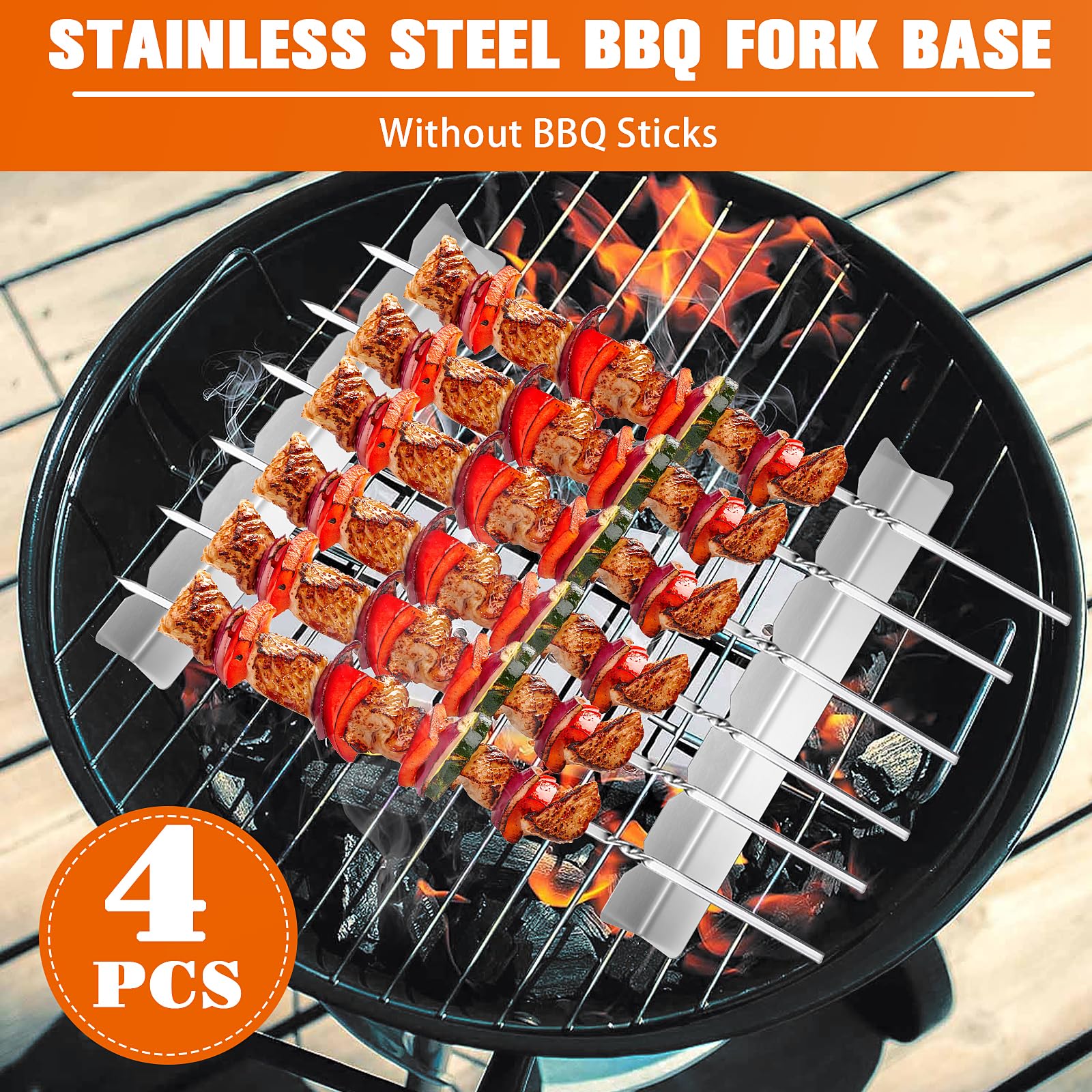 4 Pcs Stainless Steel Skewers Rack - Universal Barbecue BBQ Long Skewers Holder for Grill 6