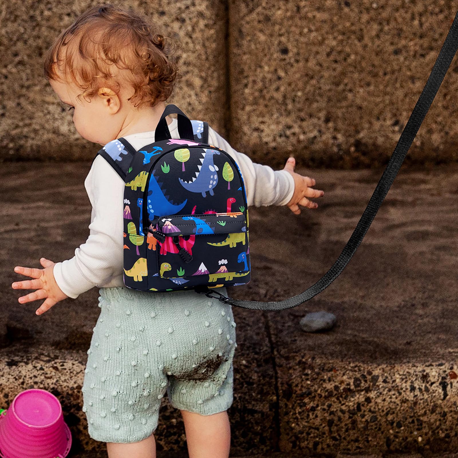 Accmor Toddler Leash Baby Dinosaur Backpack Harness with Anti Lost Wrist Link, Cute Mini Child Daycare Bag with Tether Hold Kids Close While Outdoor Walking for Baby Boys Girls 6