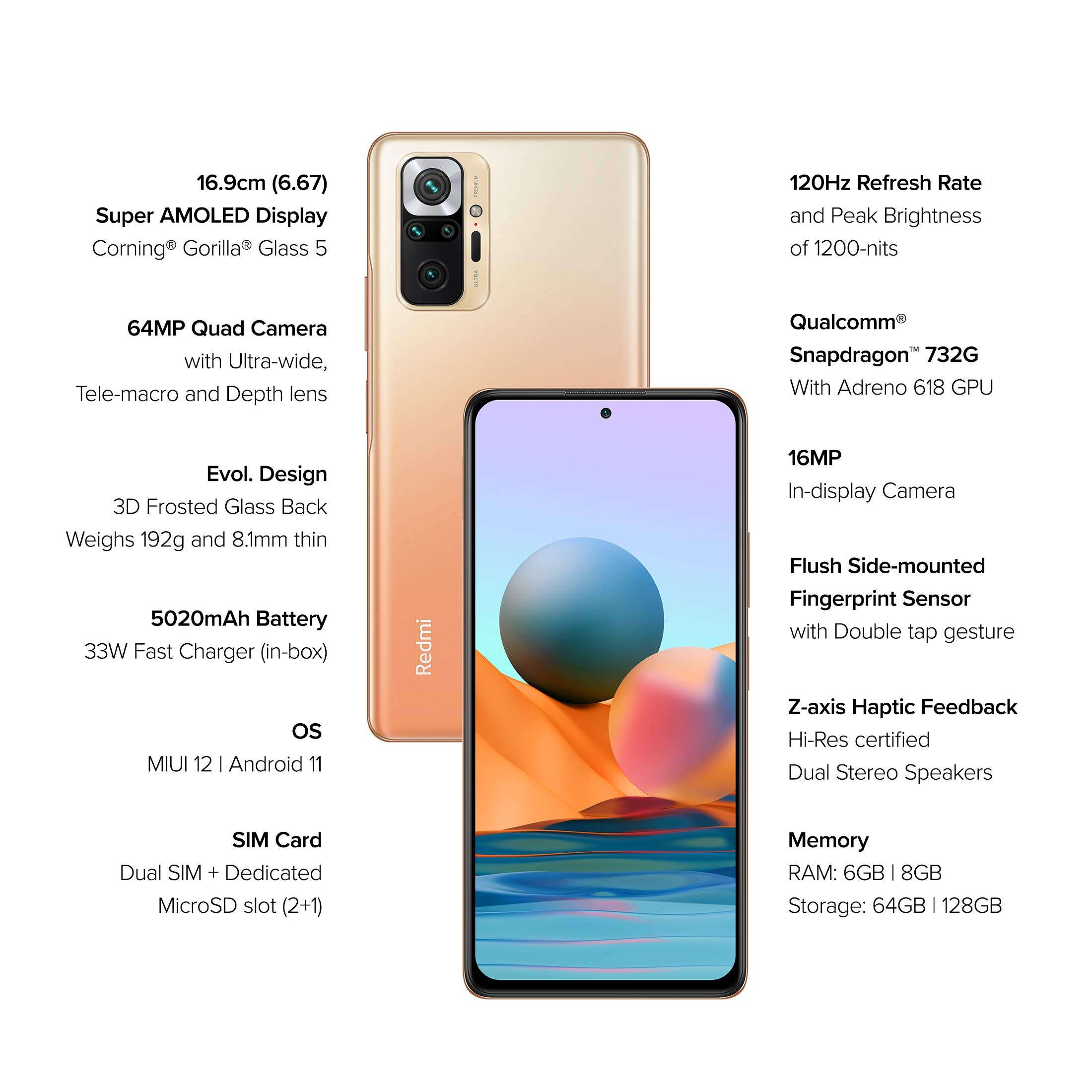 Redmi Note 10 Pro (Vintage Bronze, 8GB RAM, 128GB Storage) -120hz Super Amoled Display | 64MP with 5MP Super Tele-Macro, Normal 4